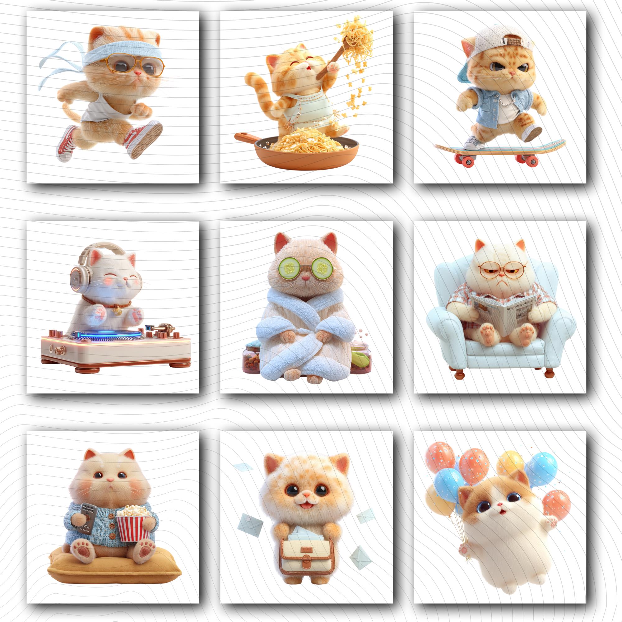 30 Quirky Cat Clipart Set | Funny Cat Characters PNG Bundle Transparent Background