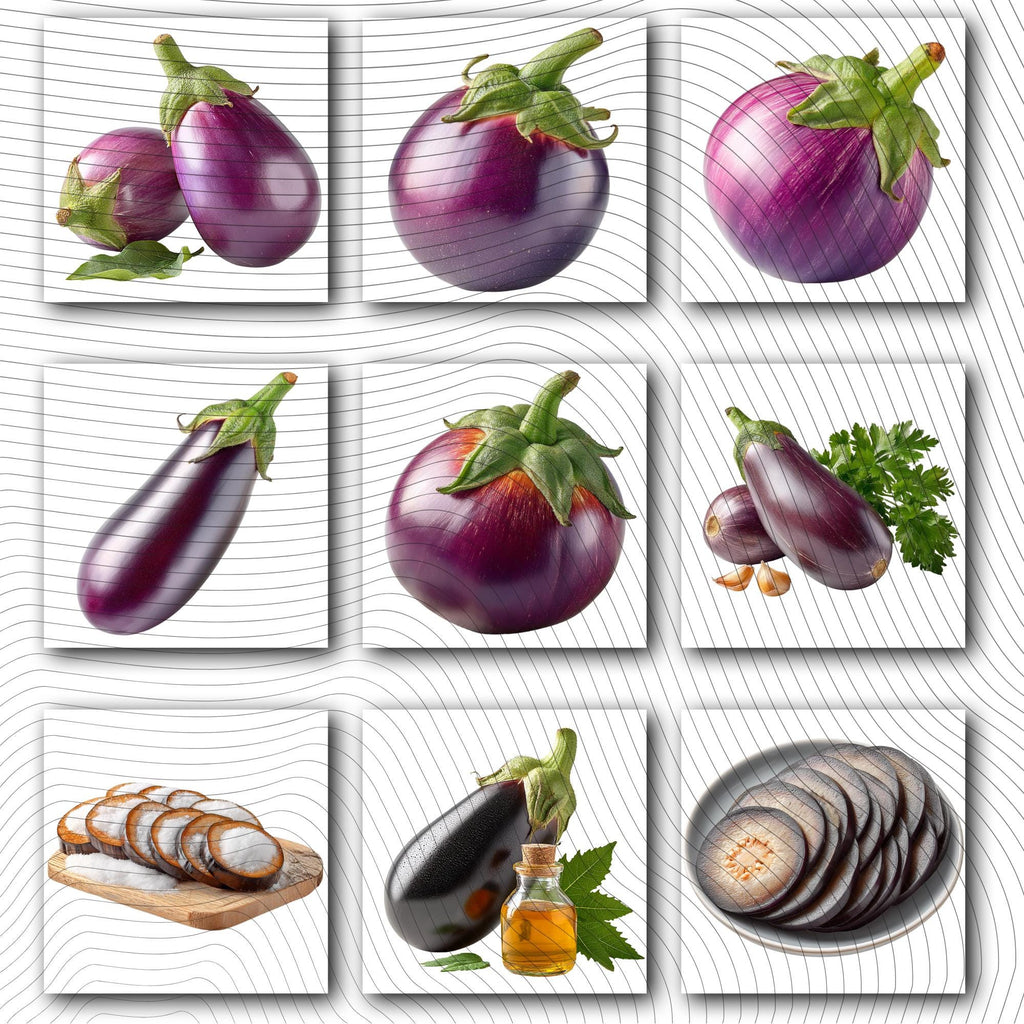 27 Realistic Eggplant Clipart Bundle| PNG Transparent Background