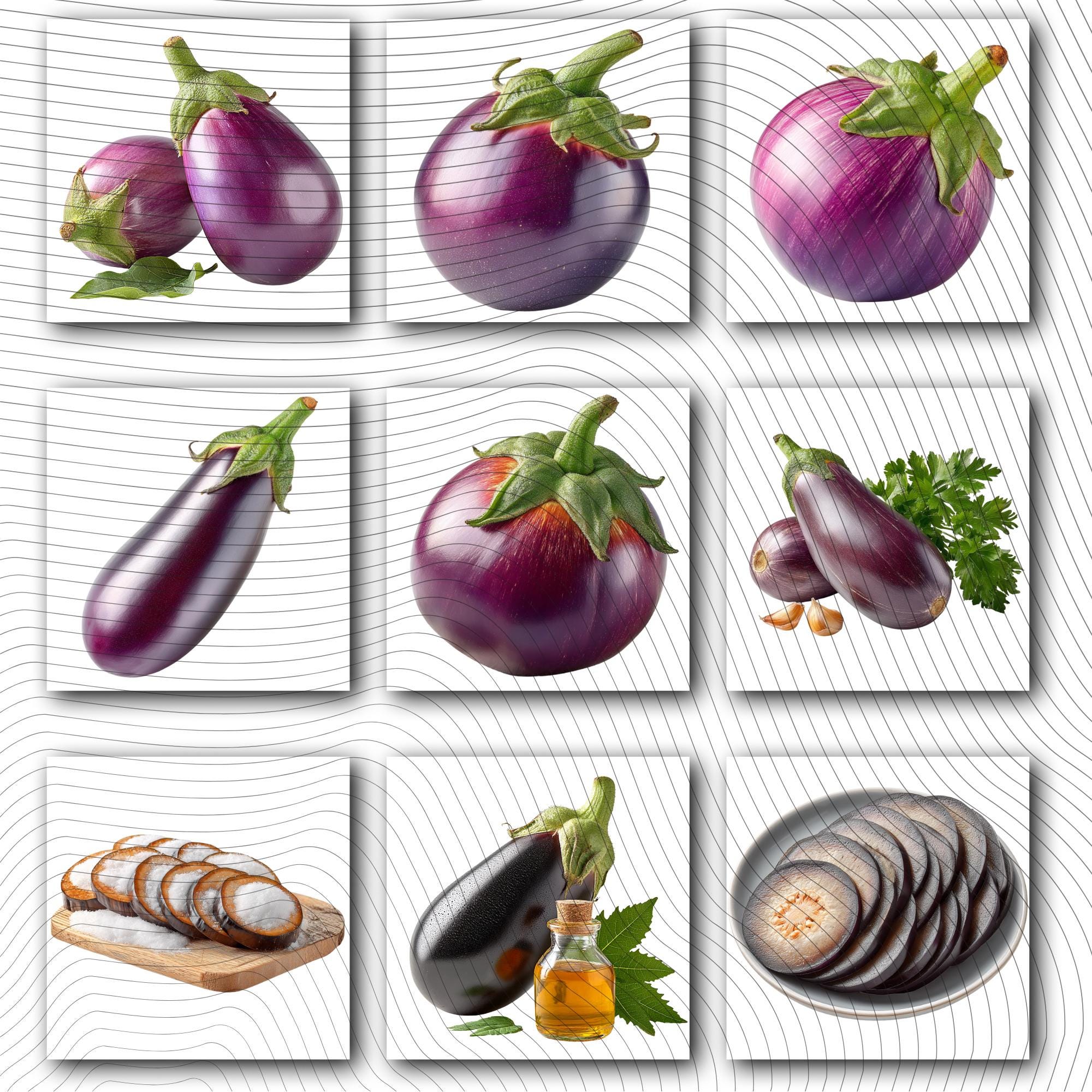 27 Realistic Eggplant Clipart Bundle| PNG Transparent Background