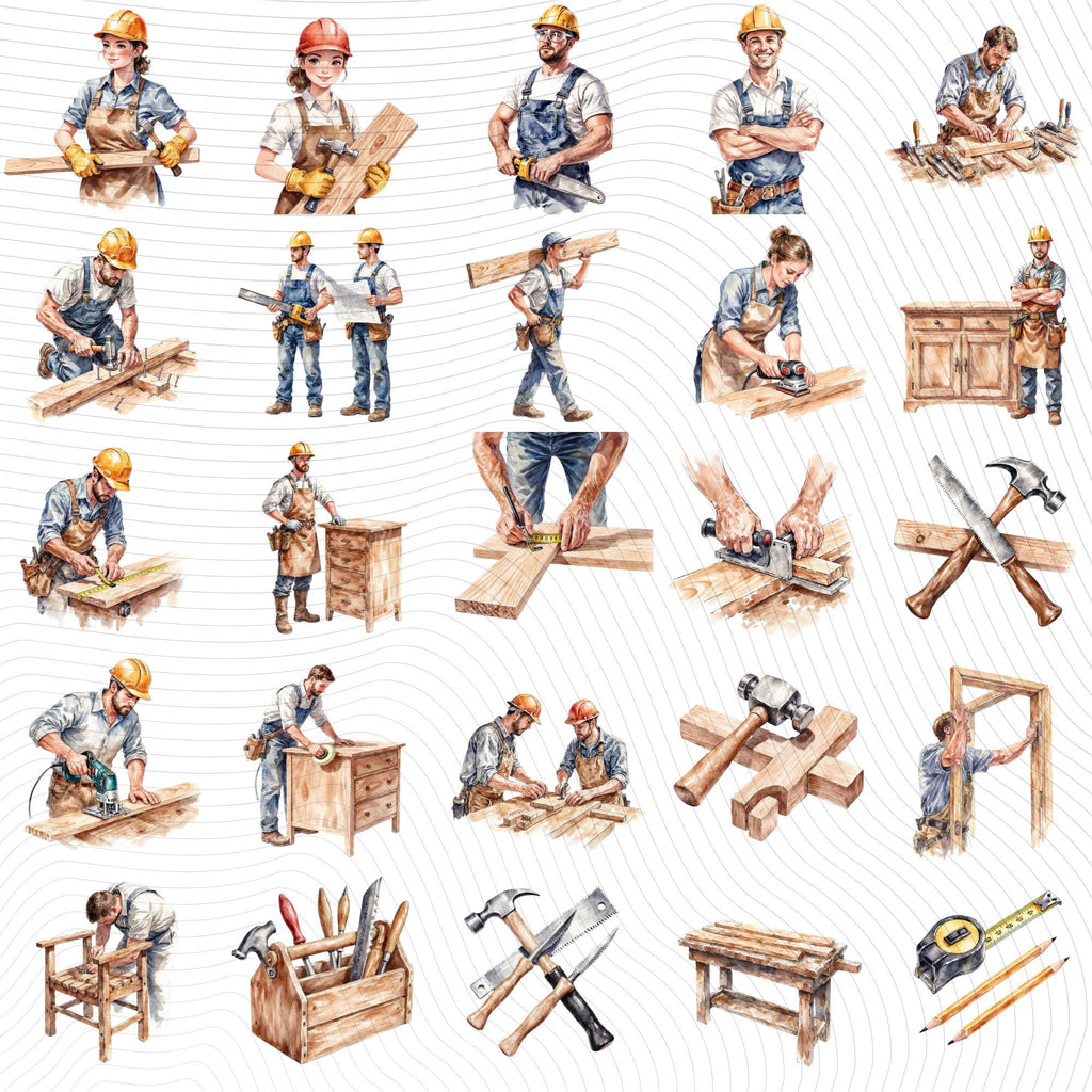 33 Carpenter Profession Clipart| Transparent Background