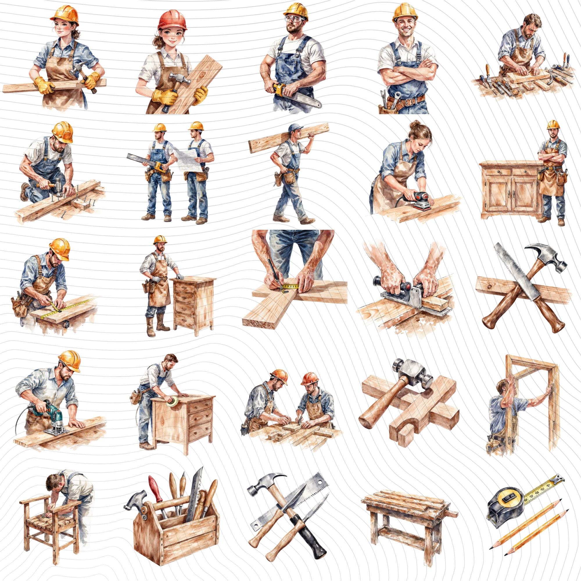 33 Carpenter Profession Clipart| Transparent Background