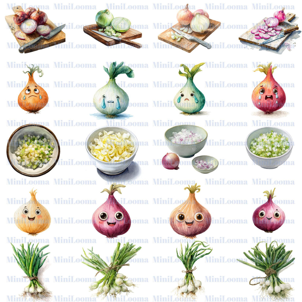 113 Watercolor Onion Clipart Bundle: Red, Yellow, Sliced Onions (Transparent PNG )