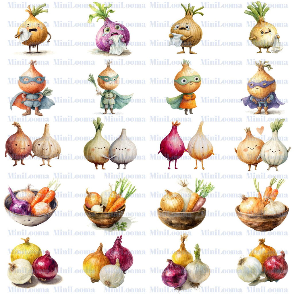 113 Watercolor Onion Clipart Bundle: Red, Yellow, Sliced Onions (Transparent PNG )