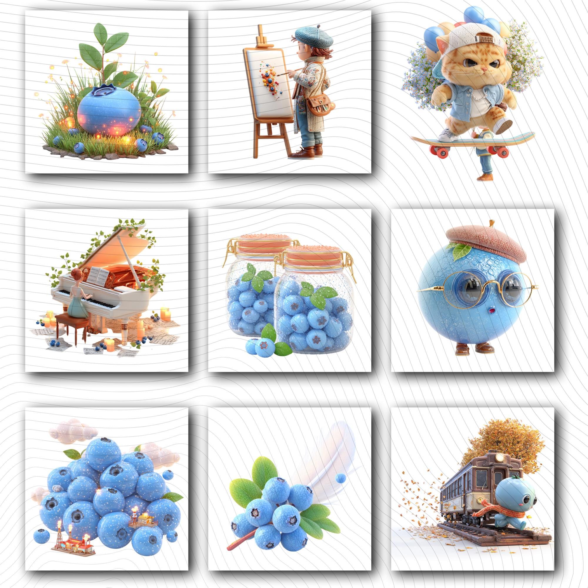 30 Quirky Blueberry Tales Clipart | PNG Transparent Background
