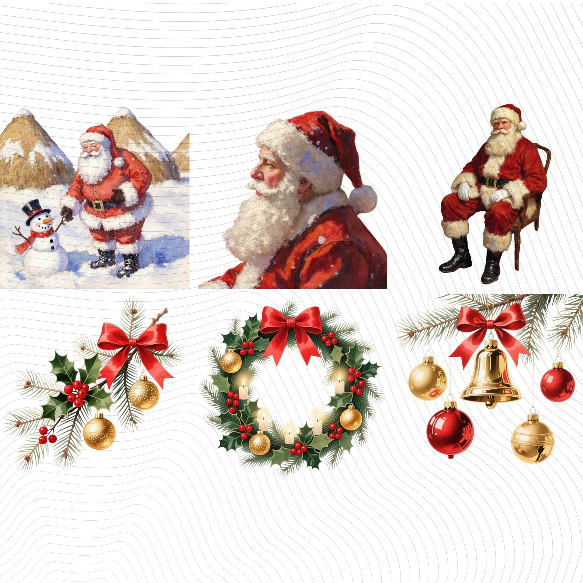 24 Santa Christmas Clipart Set, Watercolor PNG, Transparent Background (300 DPI)