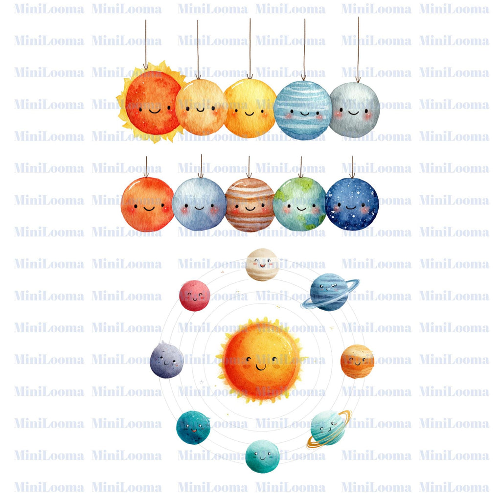 27 Nursery Earth Clipart: Watercolor Planets, Animals, Rainbows ( Transparent PNG )
