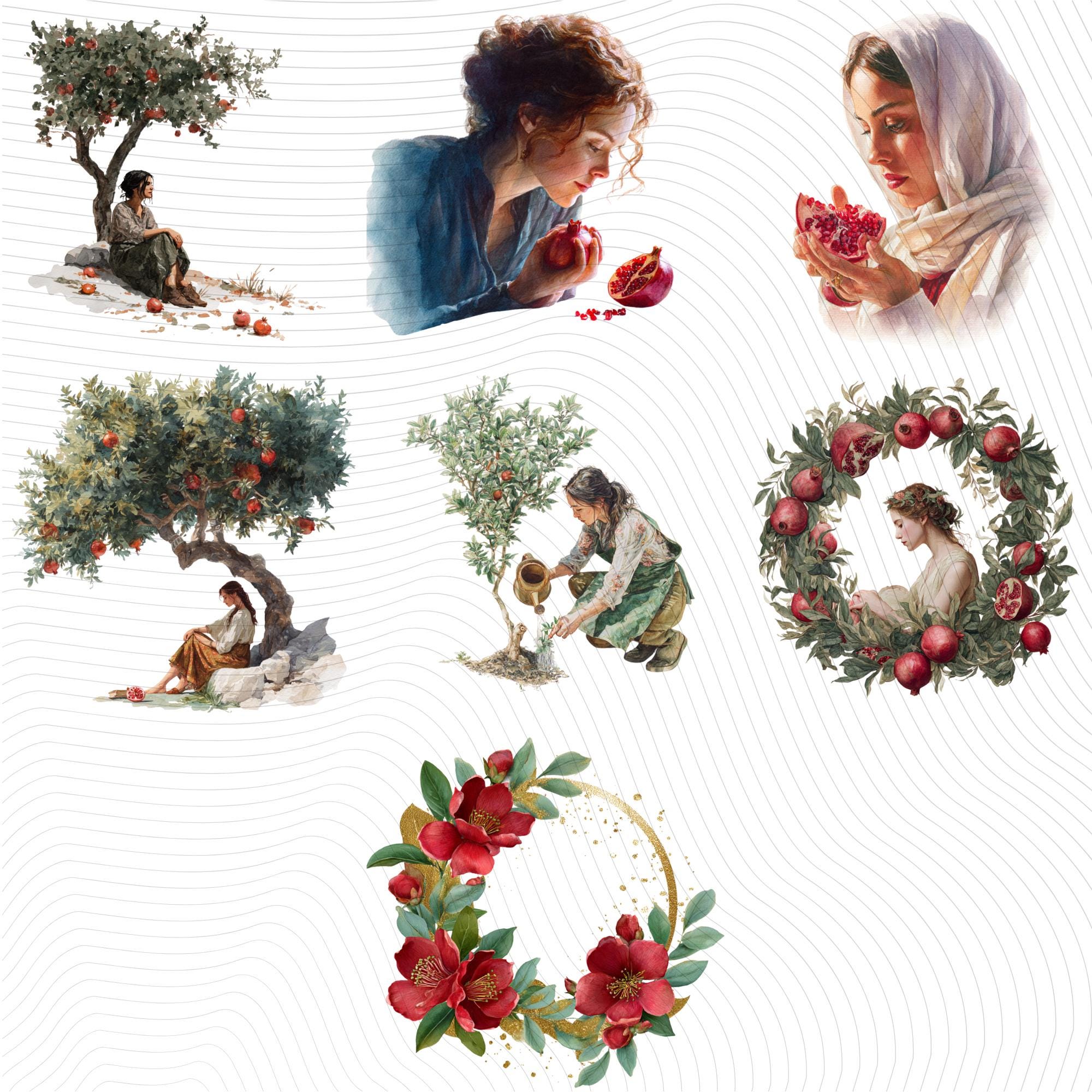 25 Pomegranate Watercolor Clipart Bundle| Realistic Botanical PNG Transparent Background