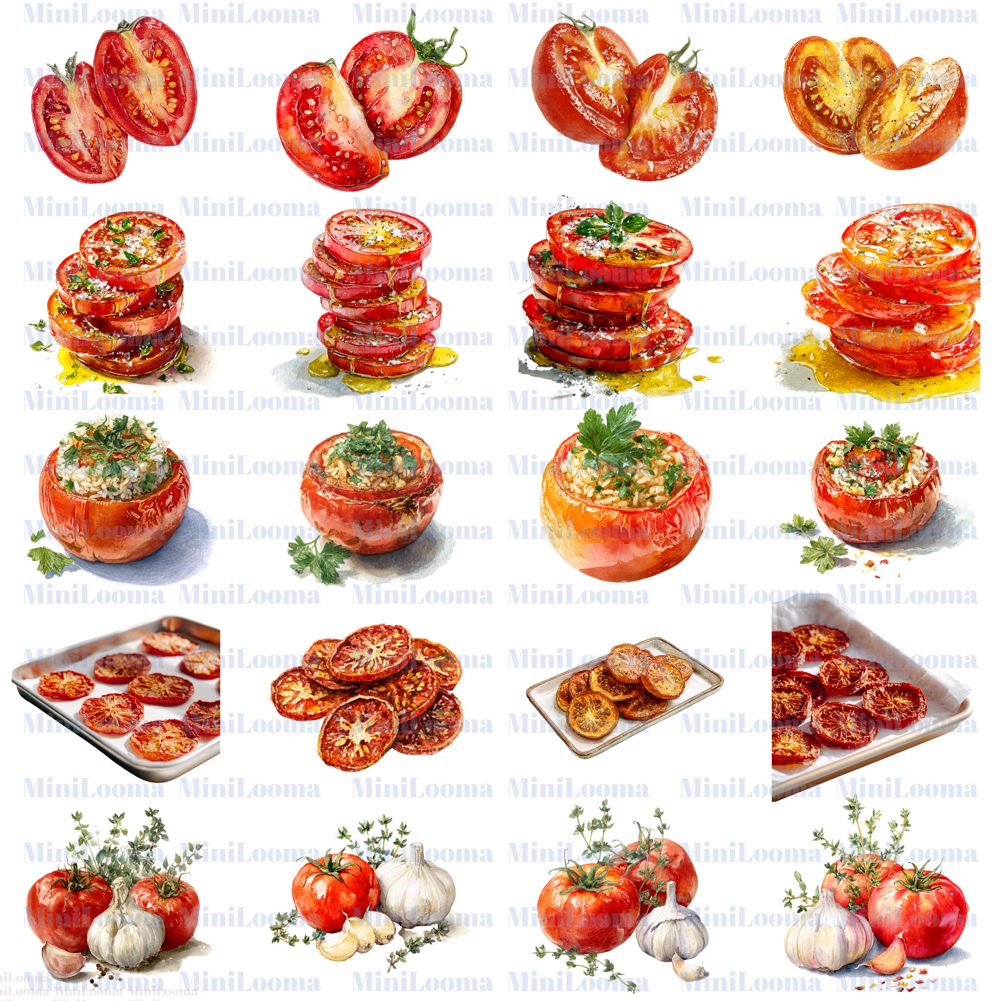122 Watercolor Tomato Clipart Bundle: Kitchen Art, Recipe Illustration (Transparent PNG)