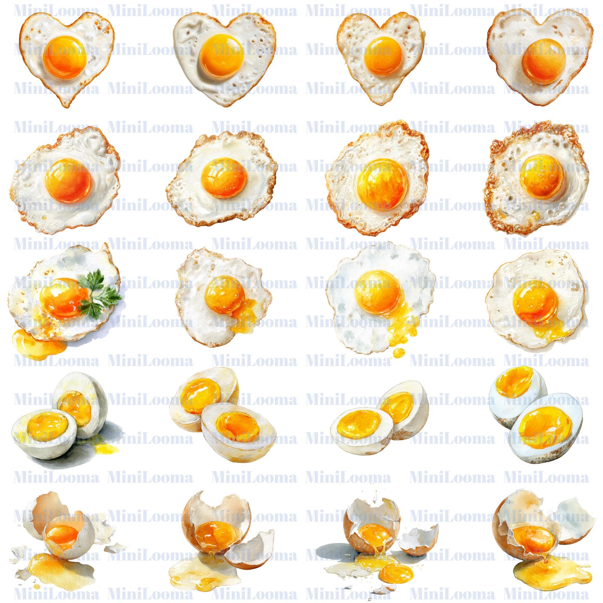 123 Watercolor Egg Clipart Set: Farm, Spring, Easter Designs (Transparent PNG)