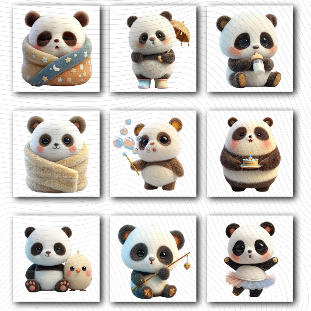 20 Quirky Panda Clipart Bundle | Kawaii Pastel Animals PNG Transparent Background