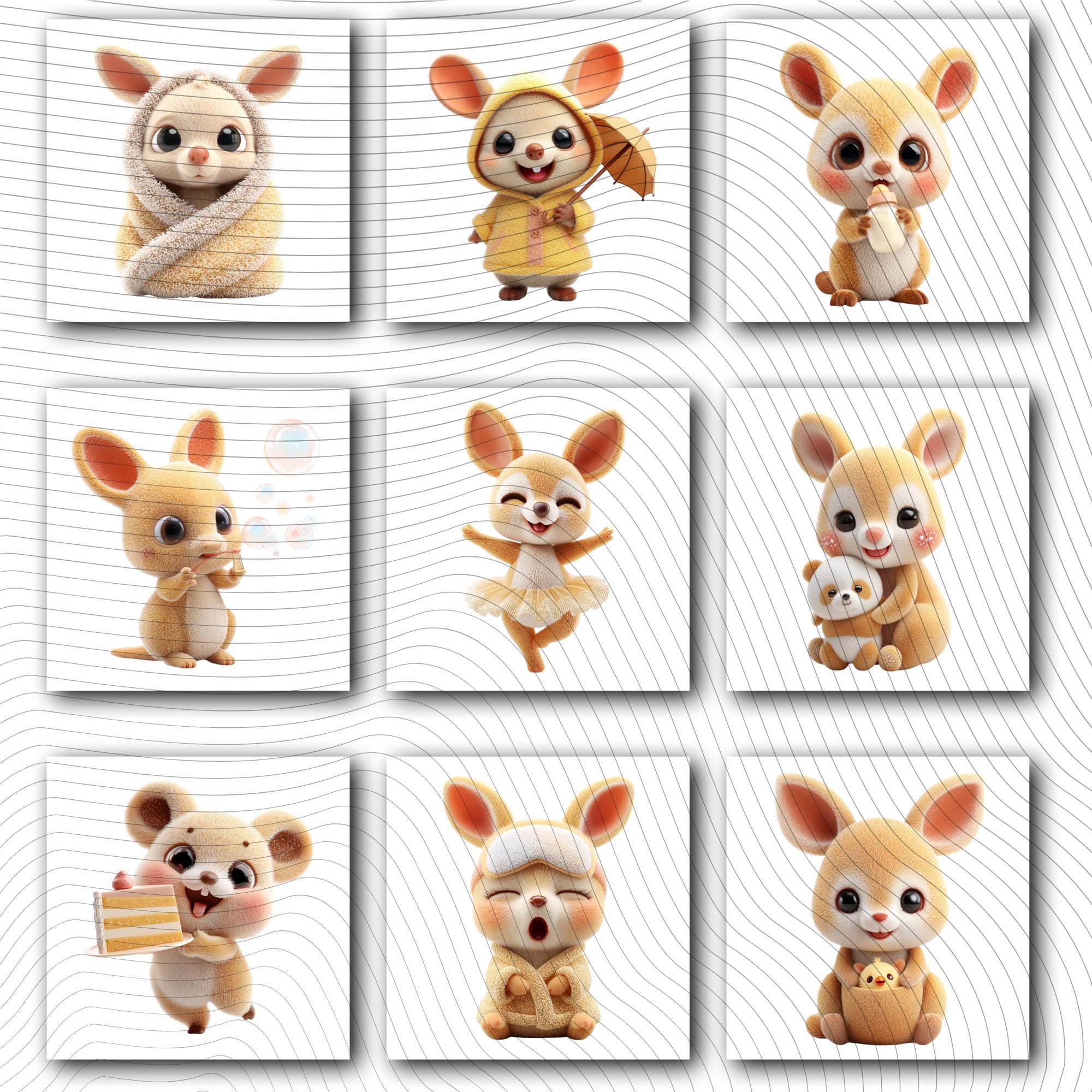 20 Quirky Kangaroo Clipart Set | Funny  Characters PNG Transparent Background| 300DPI