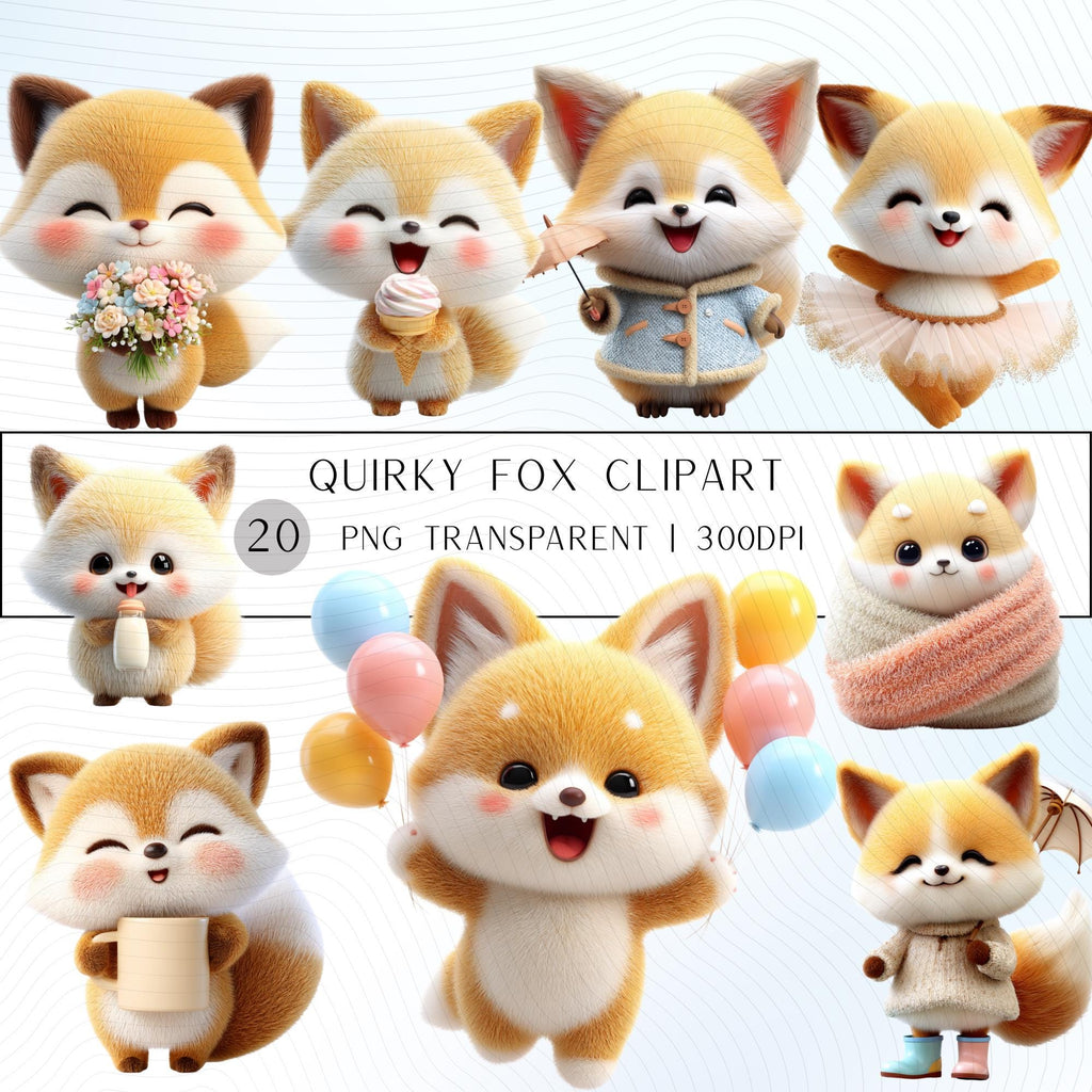 20 Quirky Fox Clipart Set | Funny  Characters PNG Transparent Background| 300DPI