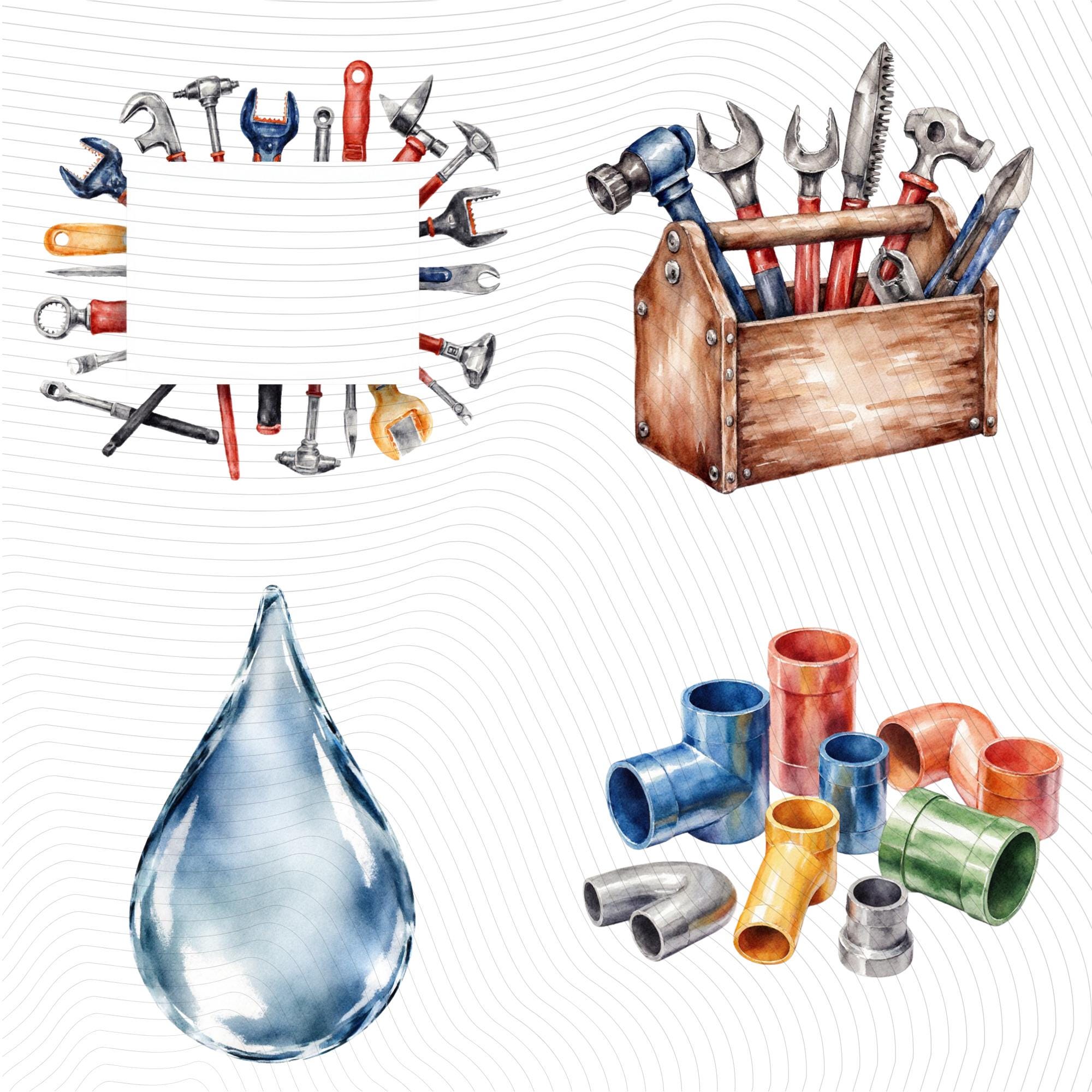 29 Plumber Watercolor Clipart | Transparent Background