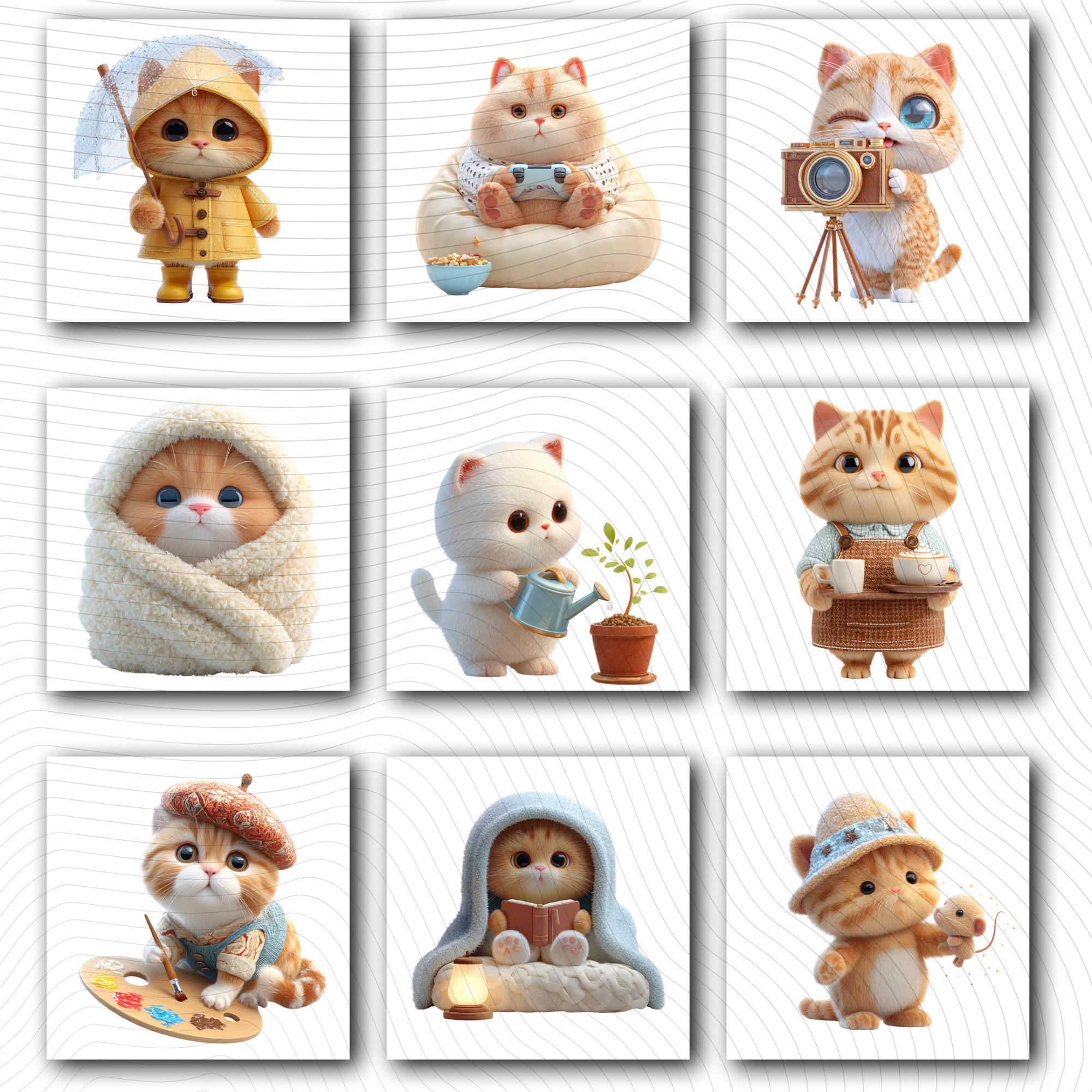 30 Quirky Cat Clipart Set | Funny Cat Characters PNG Bundle Transparent Background