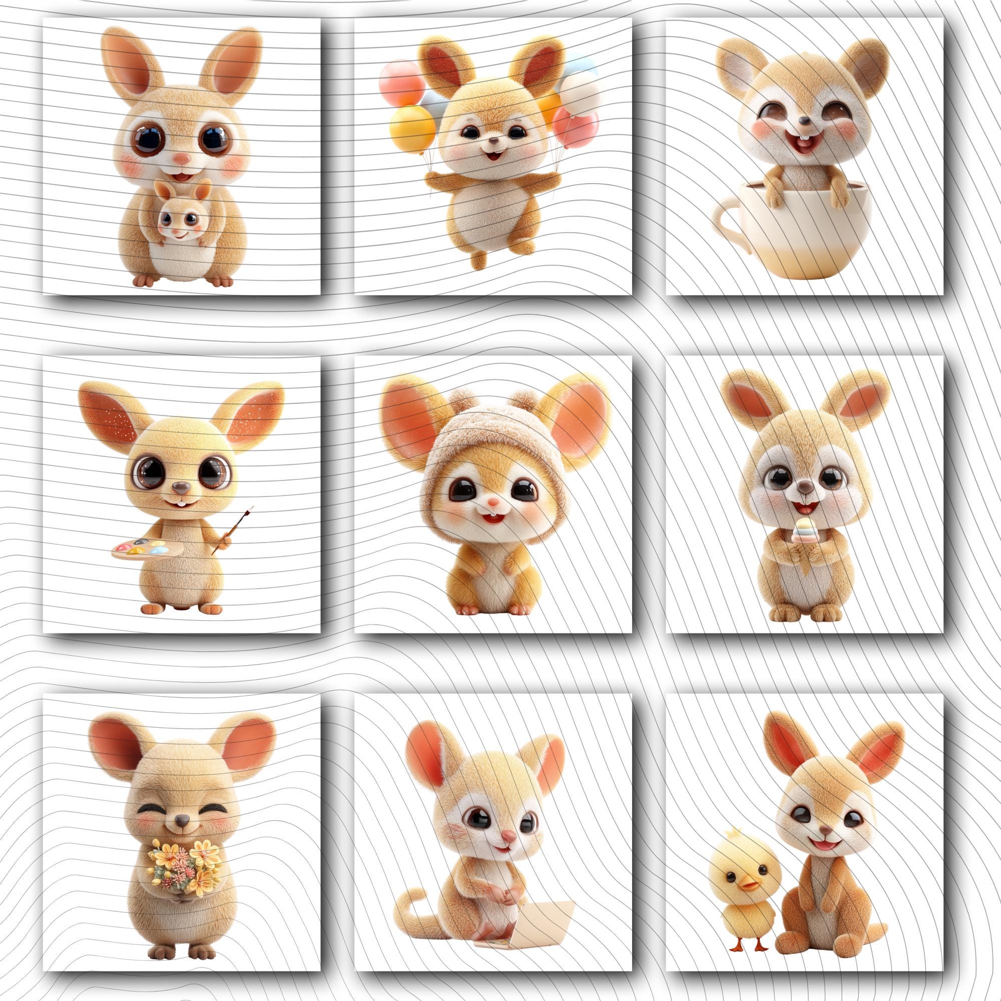 20 Quirky Kangaroo Clipart Set | Funny  Characters PNG Transparent Background| 300DPI