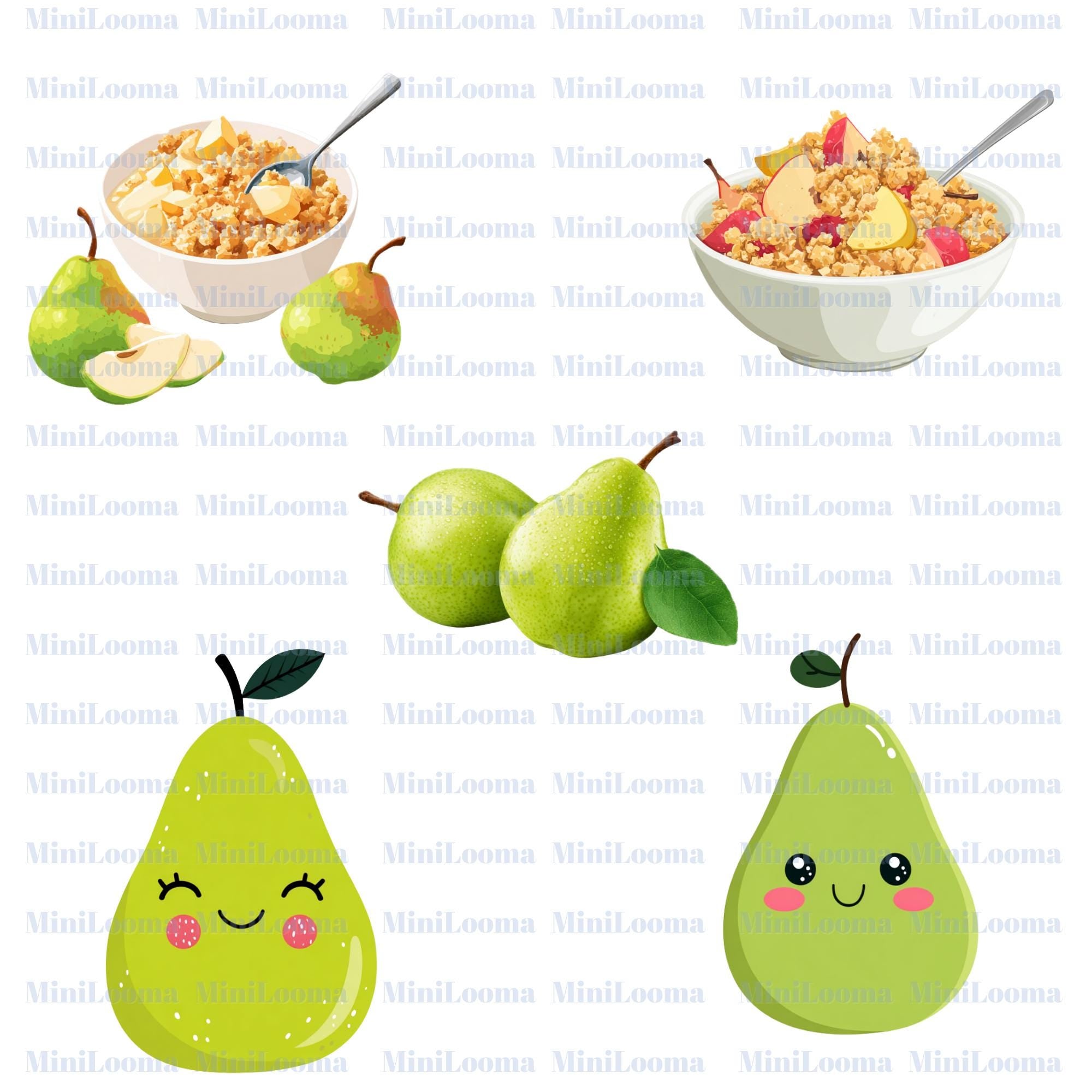 30 Watercolor Pear Clipart Bundle: Botanical Fruit Art (Transparent PNG )