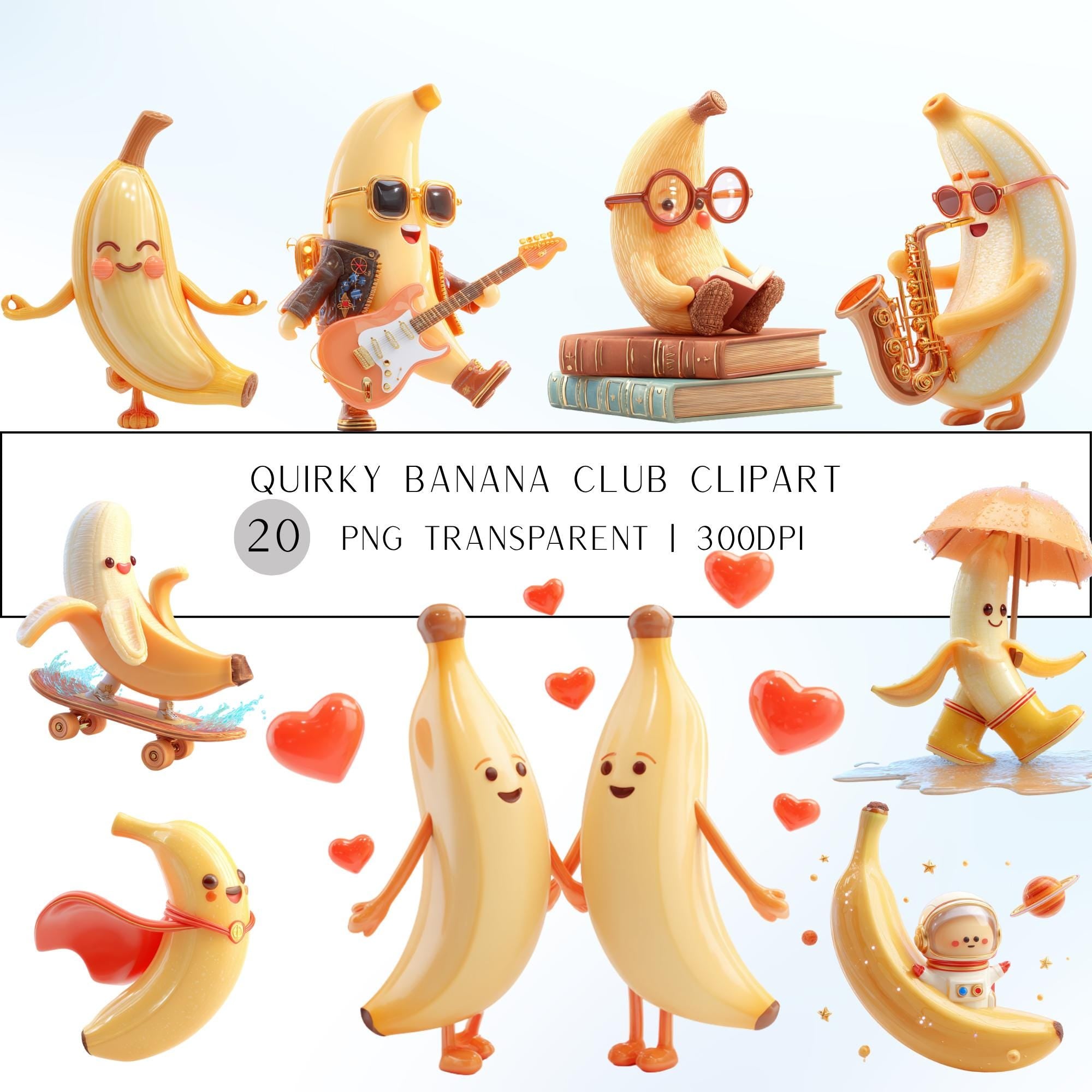 20 Quirky Banana Club Clipart | Transparent Background