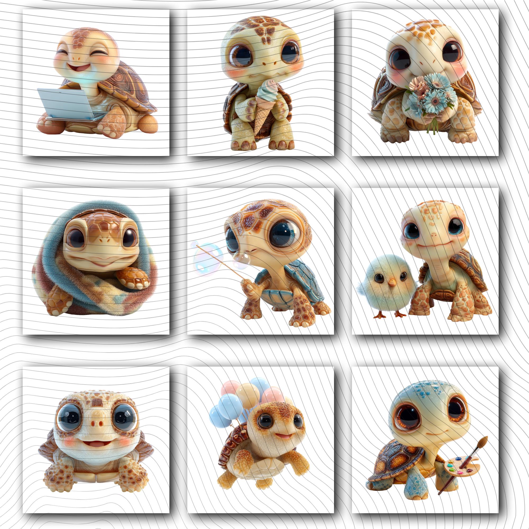 10 Quirky Turtle Clipart Set | Funny Characters PNG Transparent Background| 300DPI