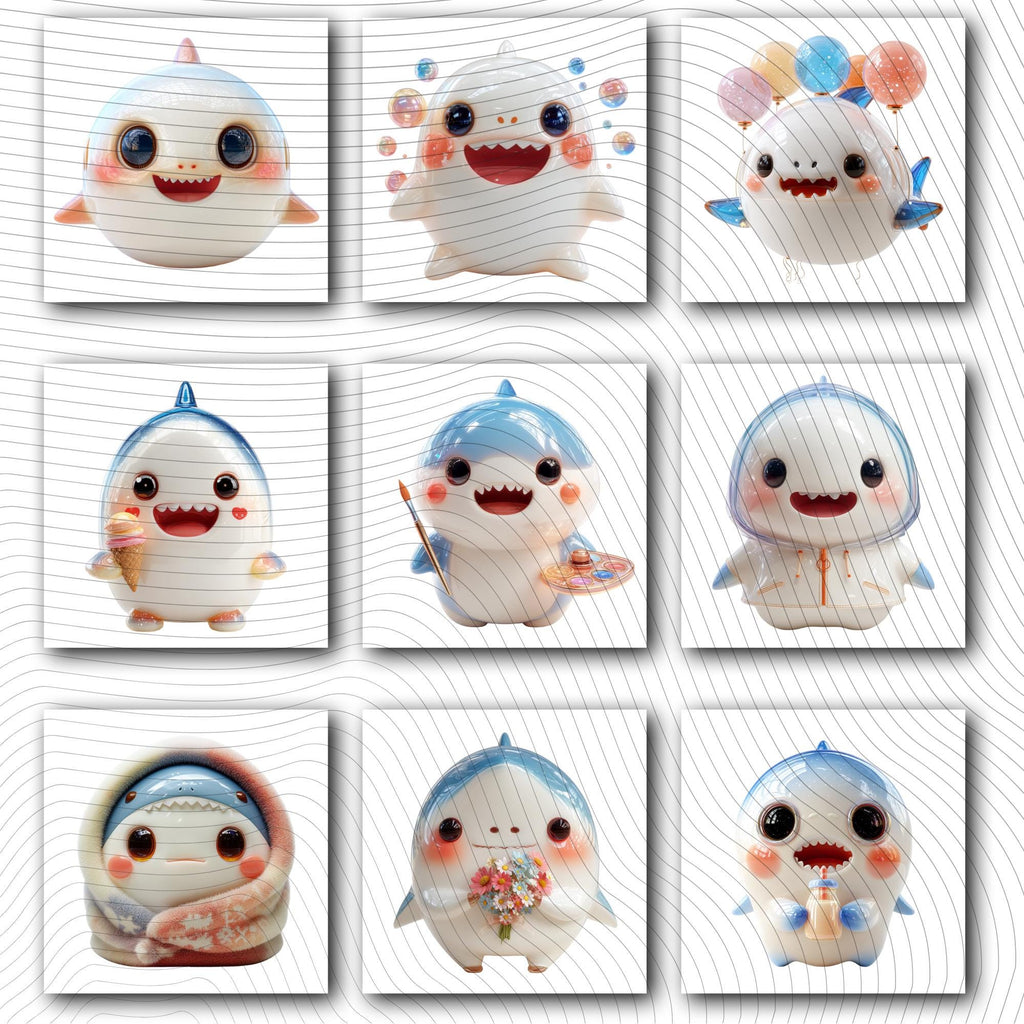 19 Quirky Shark Clipart Set | Funny Characters PNG Transparent Background| 300DPI