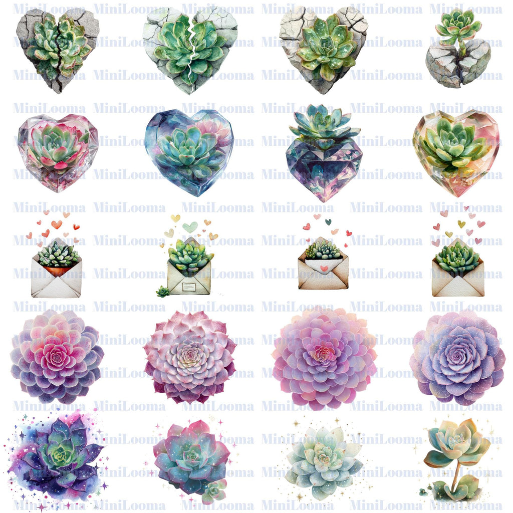 120 Succulent Clipart Bundle |Colorful Watercolor Succulents, Pots & Bouquets PNG Set |PNG  Transparent Background