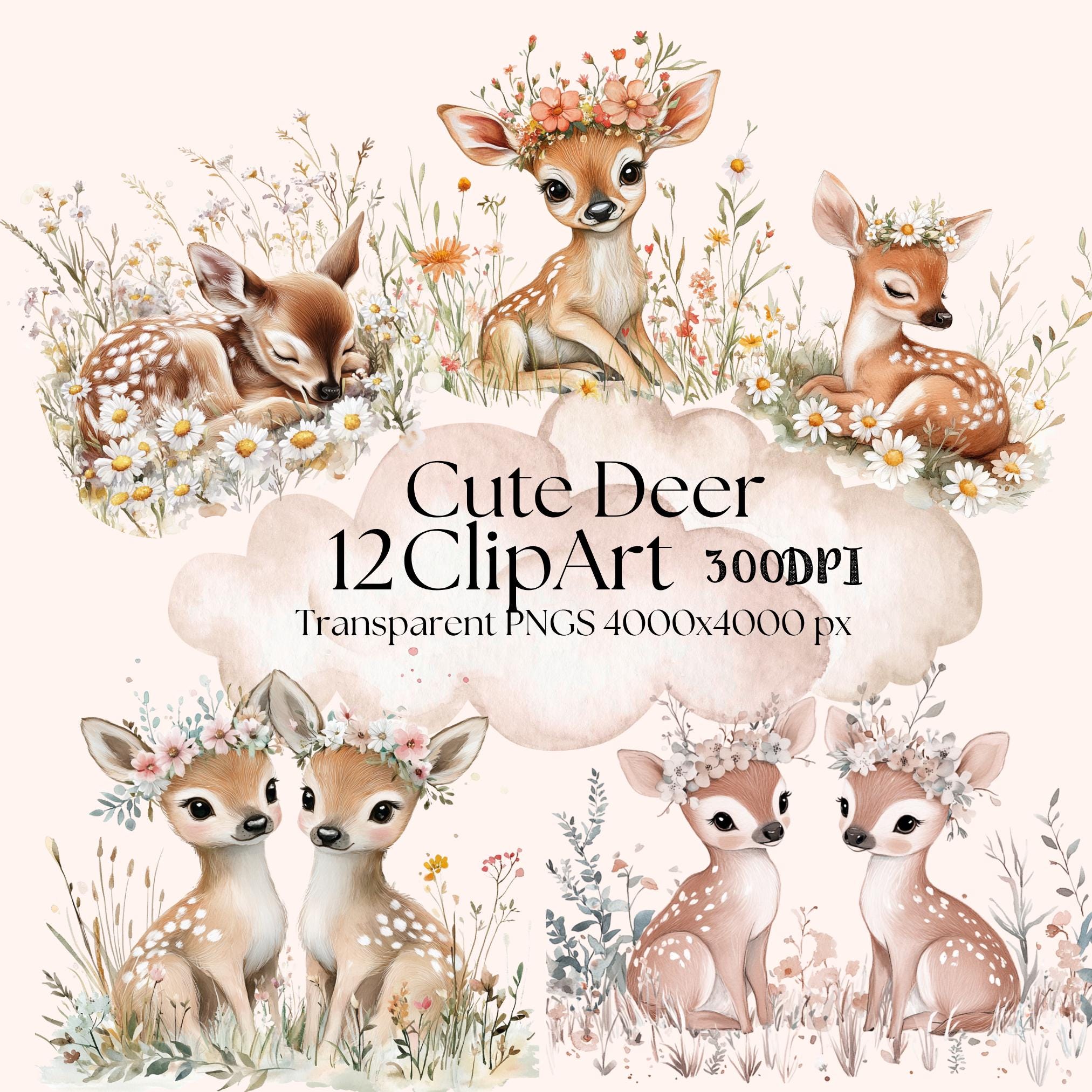 12 Cute Deer Clipart PNG Transparent Background | DTF Transfer| Printable Illustration| Scrapbooking, Stickers, Cards, T-Shirt