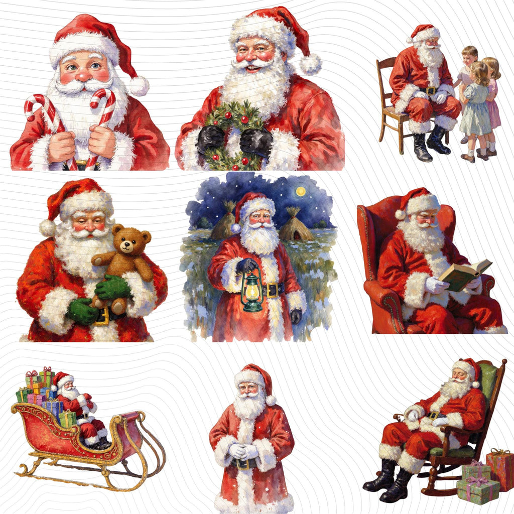 24 Santa Christmas Clipart Set, Watercolor PNG, Transparent Background (300 DPI)