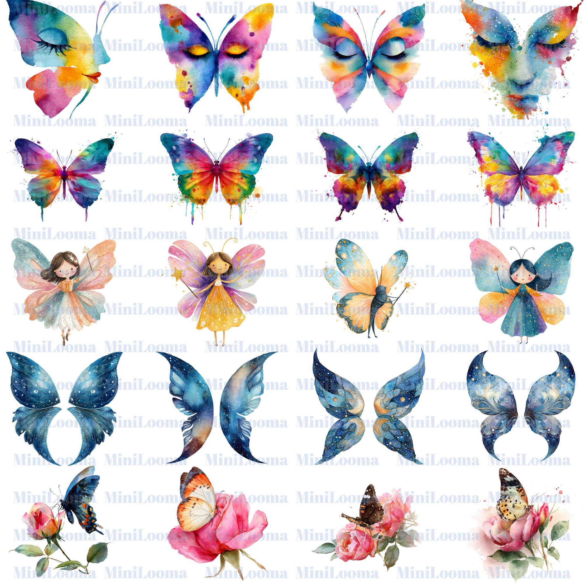 118 Watercolor Butterfly Clipart Bundle|Unique Fantasy & Realistic Butterflies |PNG Transparent Background