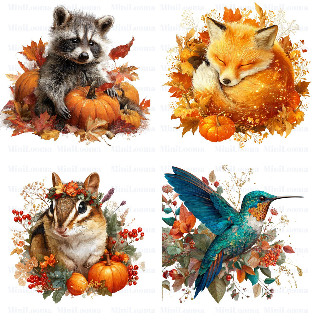 17 Autumn Animals Clipart Bundle: Knitted Crochet Style (Transparent PNG+PDF Digital Download)