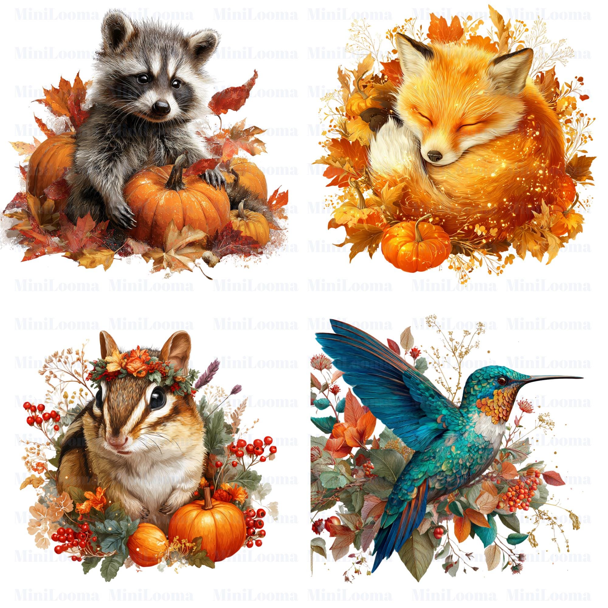 17 Autumn Animals Clipart Bundle: Knitted Crochet Style (Transparent PNG+PDF Digital Download)