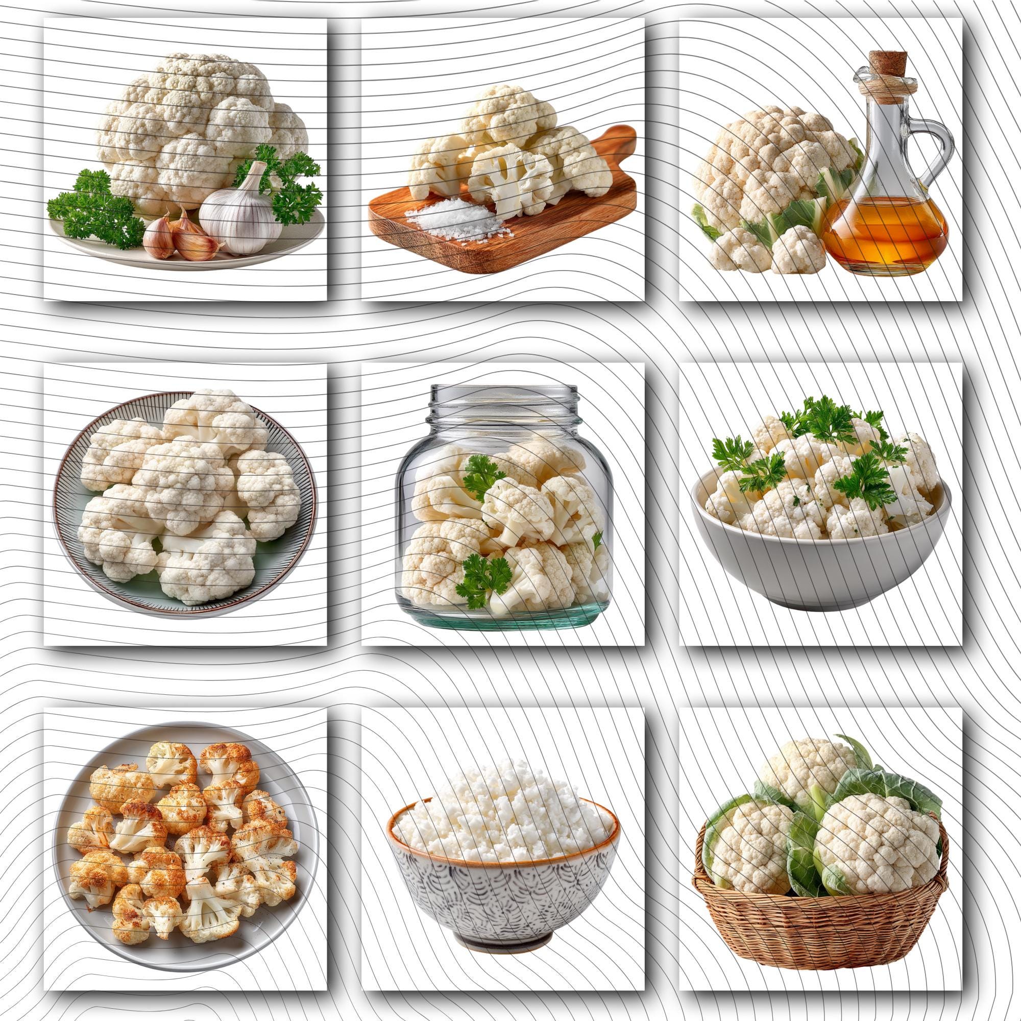 26 Realistic Cauliflower  Clipart Bundle| PNG Transparent Background