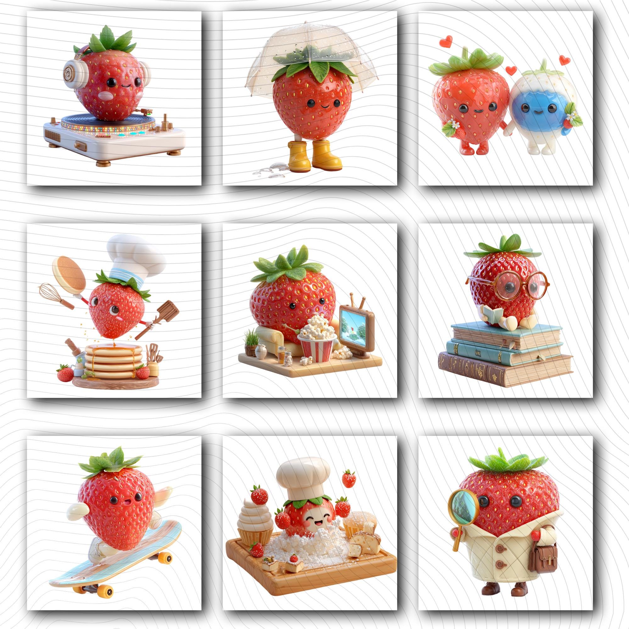 24 The Quirky Strawberry Diaries | Strawberry Characters PNG Transparent Background