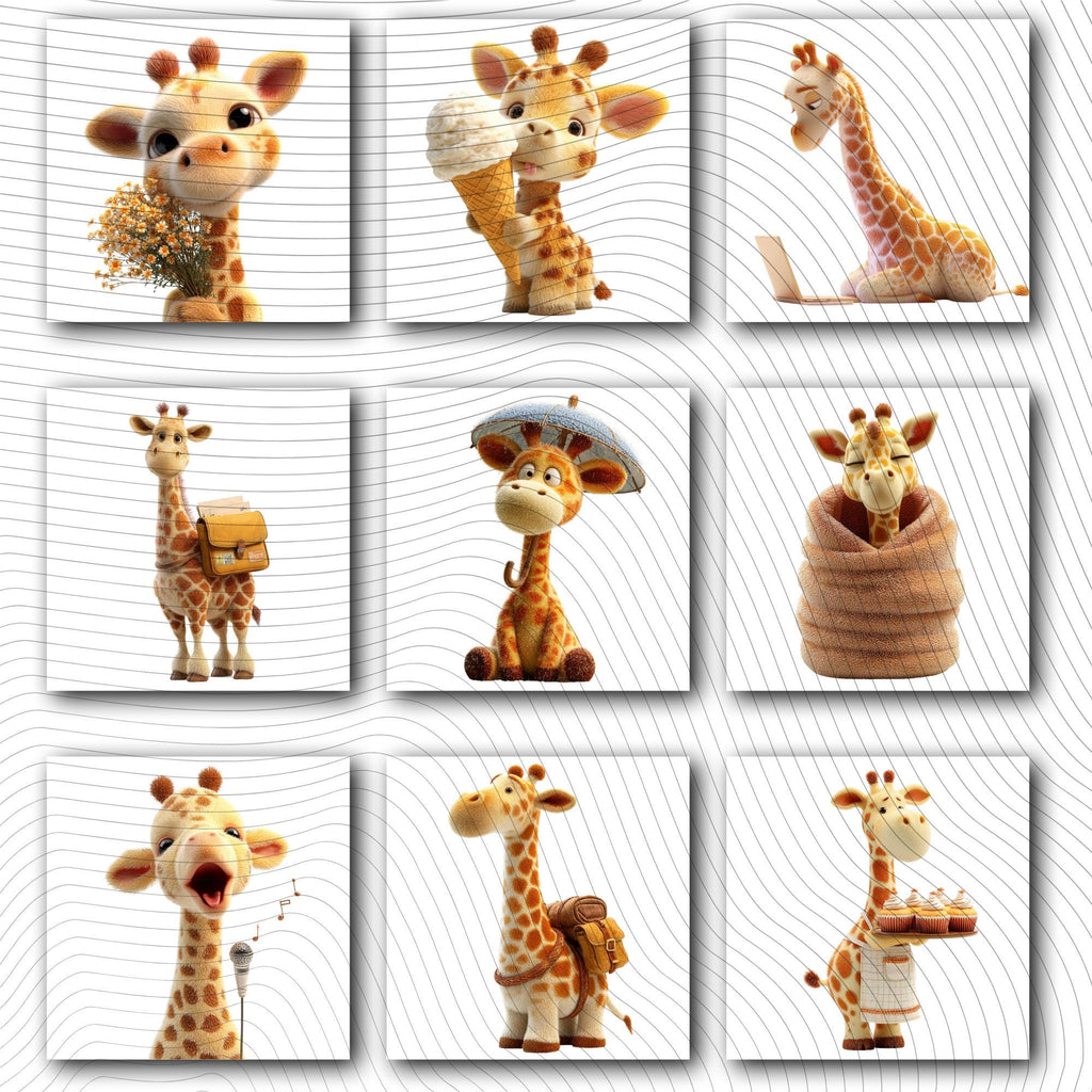 20 Quirky Giraffe Clipart Set | Funny  Characters PNG Transparent Background| 300DPI