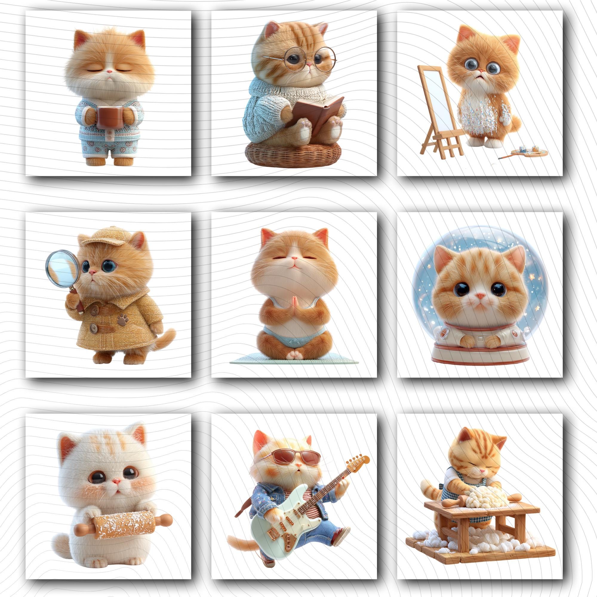 30 Quirky Cat Clipart Set | Funny Cat Characters PNG Bundle Transparent Background