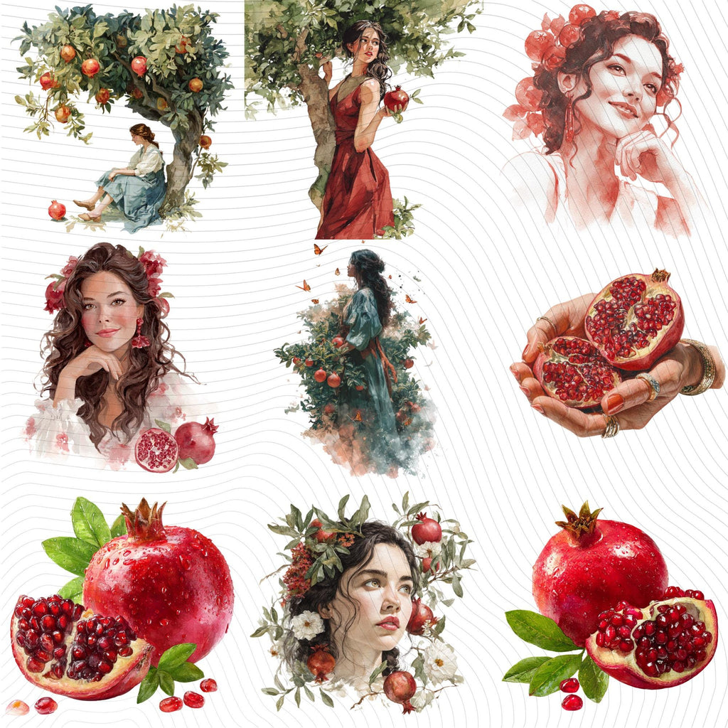 25 Pomegranate Watercolor Clipart Bundle| Realistic Botanical PNG Transparent Background