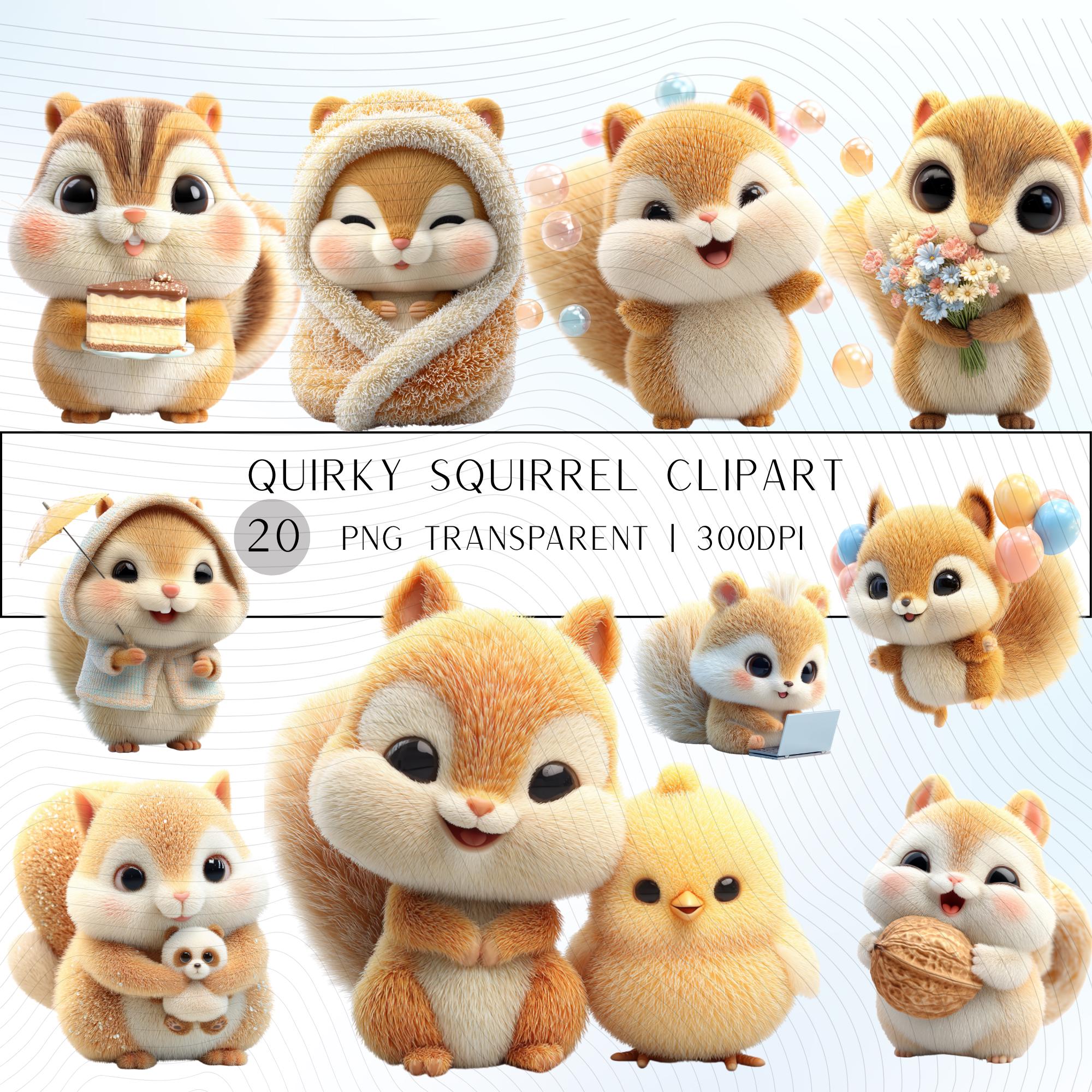 20 Quirky Squirrel Clipart Set | Funny Characters PNG Transparent Background| 300DPI