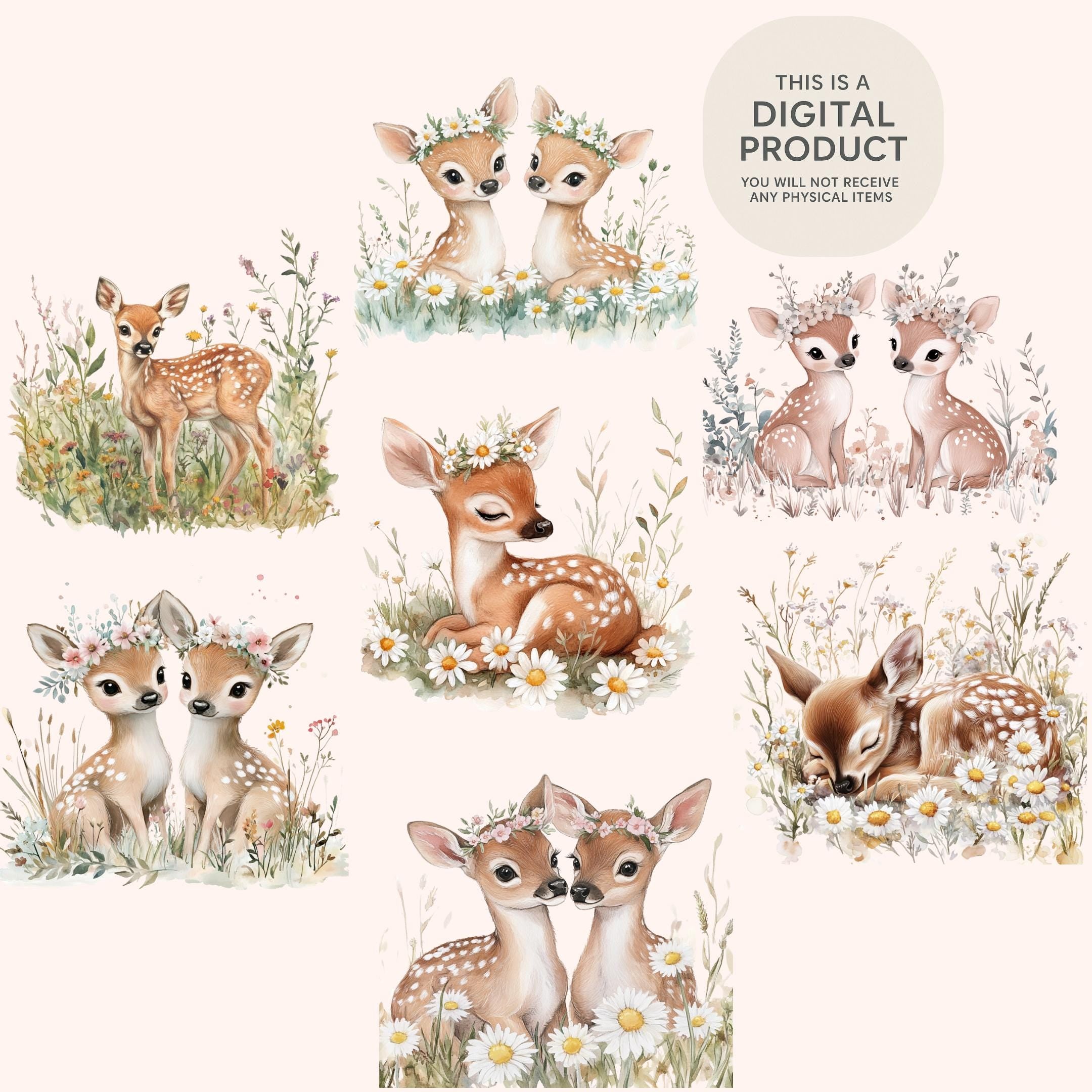 12 Cute Deer Clipart PNG Transparent Background | DTF Transfer| Printable Illustration| Scrapbooking, Stickers, Cards, T-Shirt