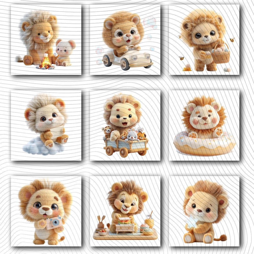 20 Quirky Lion Clipart Set | Funny Characters PNG Transparent Background| 300DPI