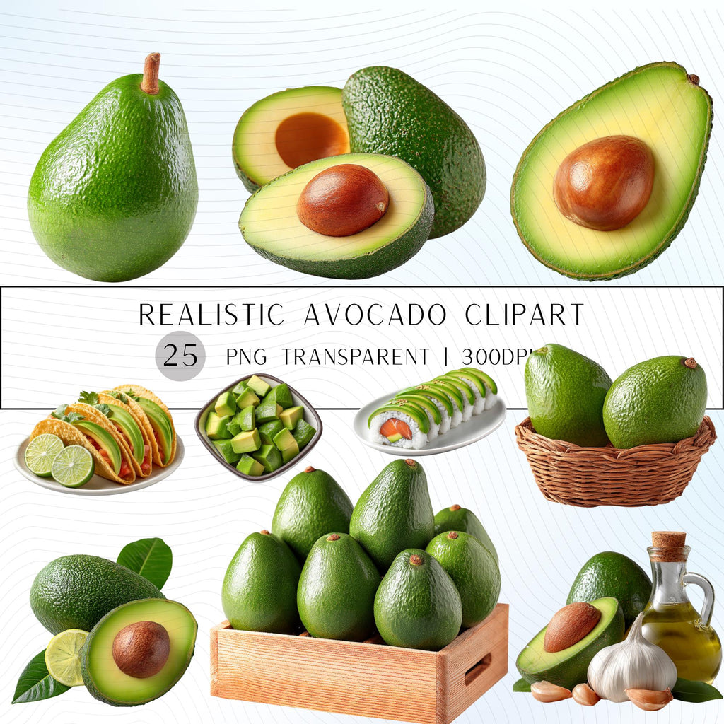 25 Realistic Avocado Clipart Bundle| PNG Transparent Background