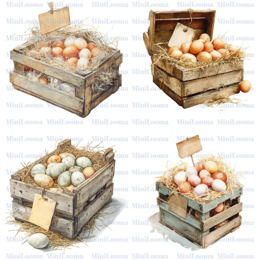 123 Watercolor Egg Clipart Set: Farm, Spring, Easter Designs (Transparent PNG)