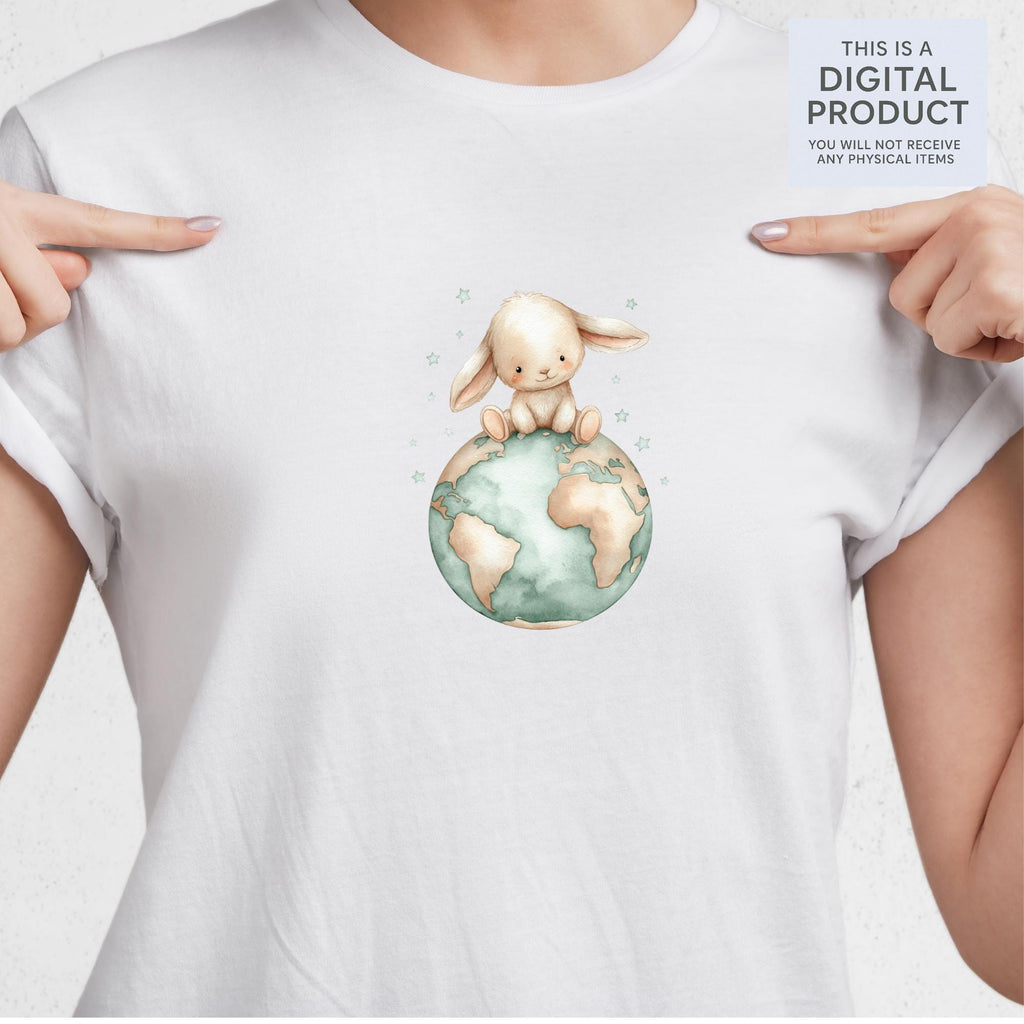 27 Nursery Earth Clipart: Watercolor Planets, Animals, Rainbows ( Transparent PNG )