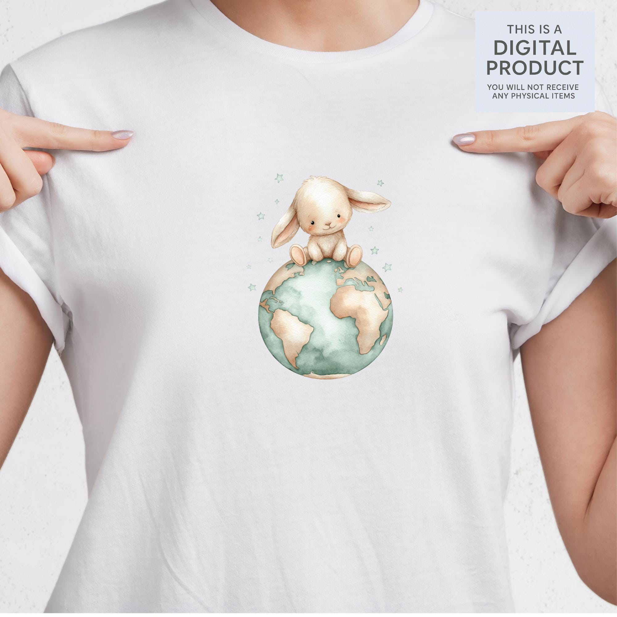 27 Nursery Earth Clipart: Watercolor Planets, Animals, Rainbows ( Transparent PNG )