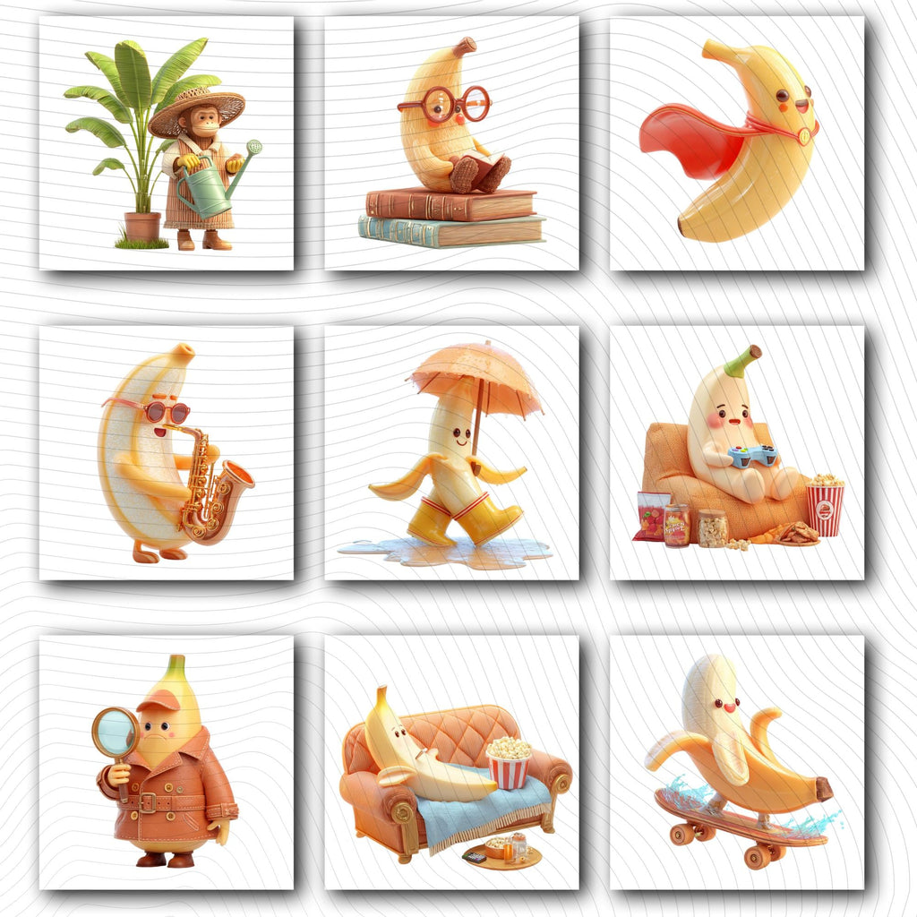 20 Quirky Banana Club Clipart | Transparent Background