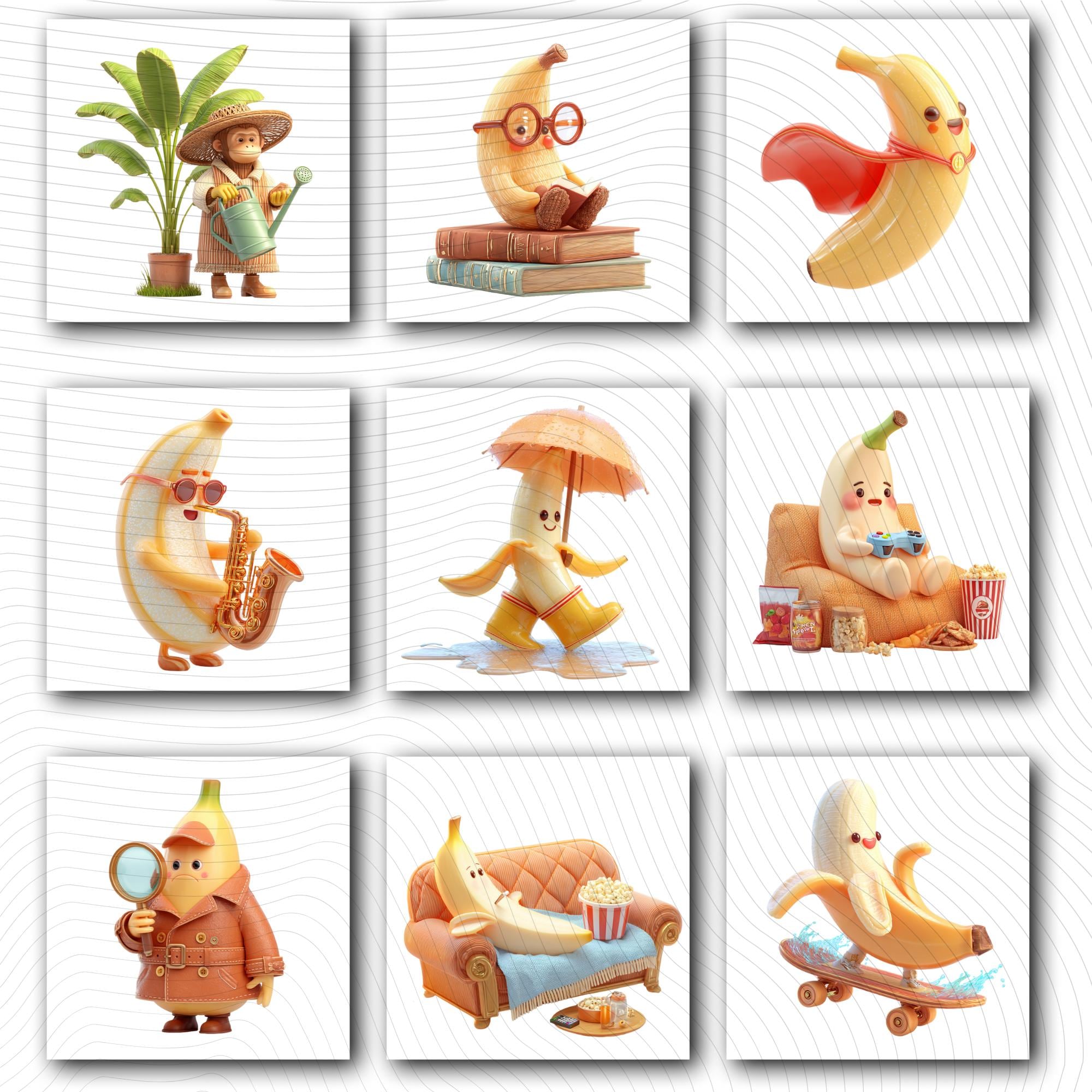 20 Quirky Banana Club Clipart | Transparent Background