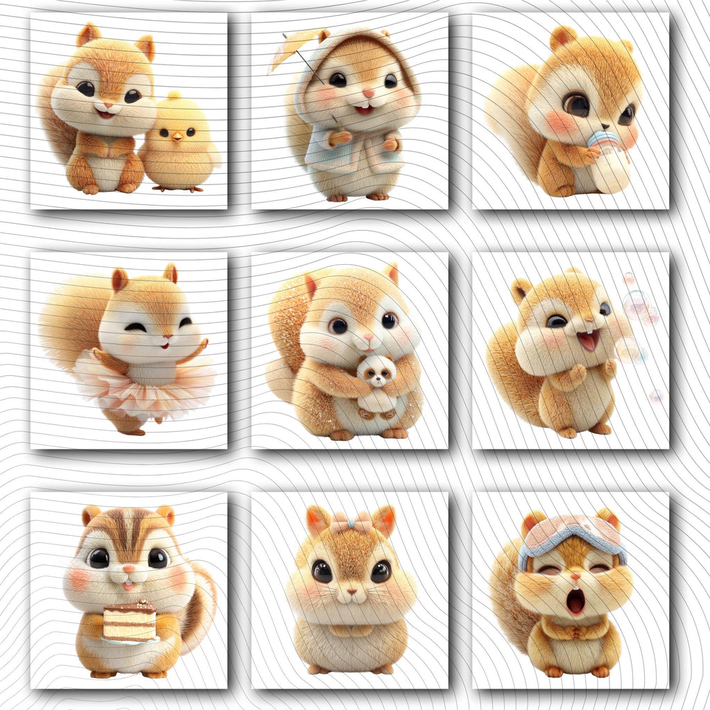 20 Quirky Squirrel Clipart Set | Funny Characters PNG Transparent Background| 300DPI