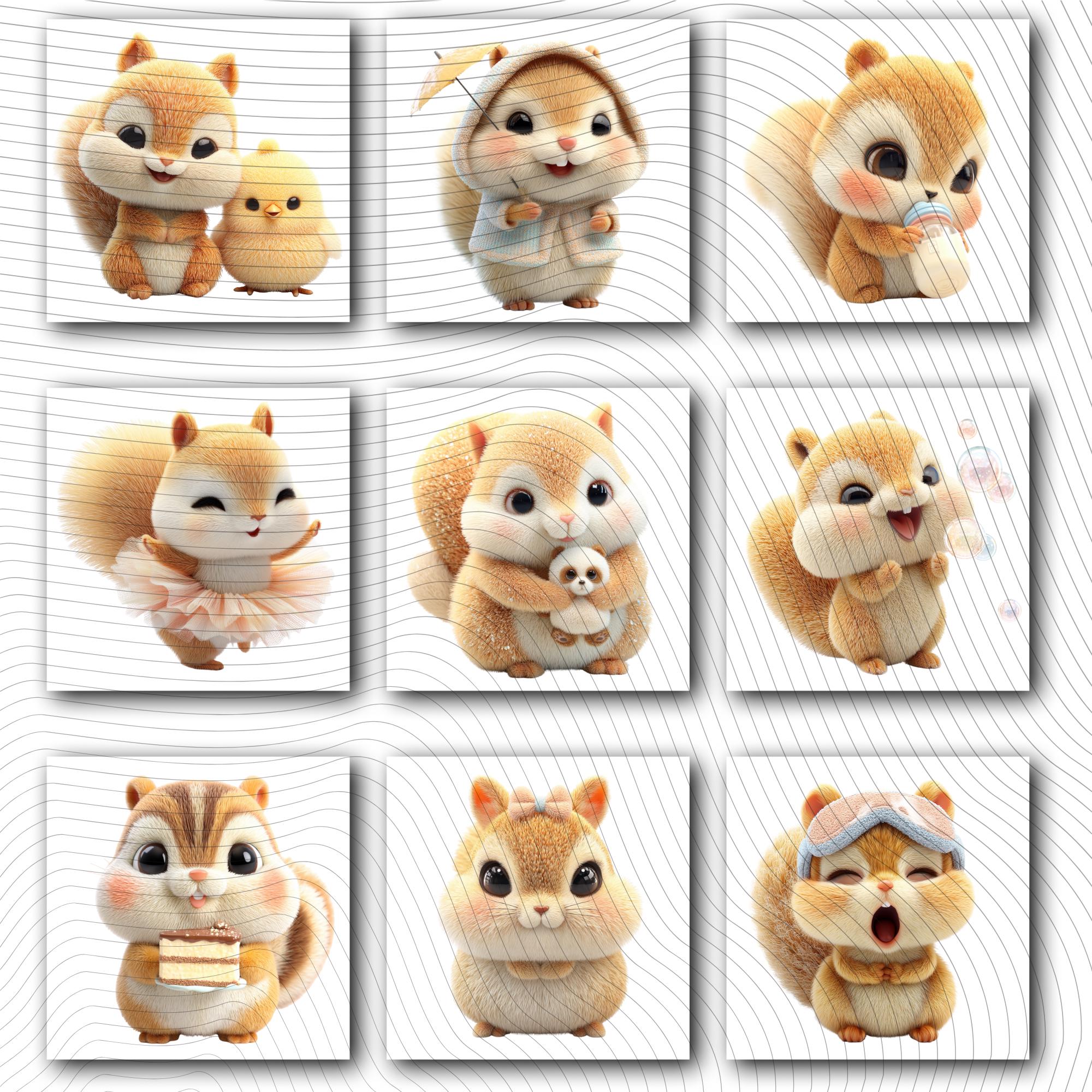 20 Quirky Squirrel Clipart Set | Funny Characters PNG Transparent Background| 300DPI