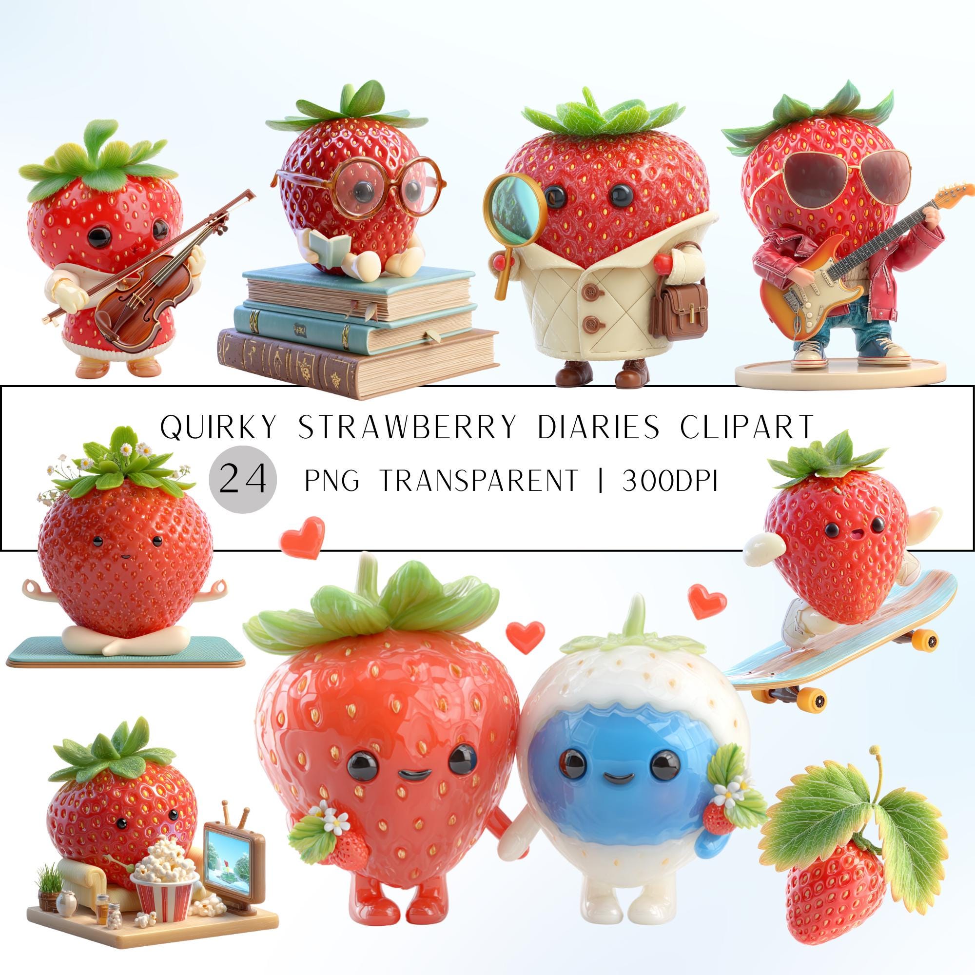 24 The Quirky Strawberry Diaries | Strawberry Characters PNG Transparent Background