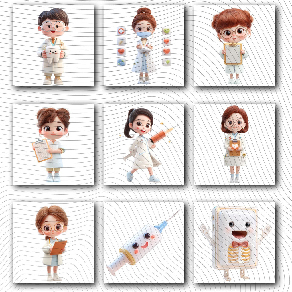 44 Kawaii Doctor Clipart and Medical Tools| Characters PNG Transparent Background| 300 DPI