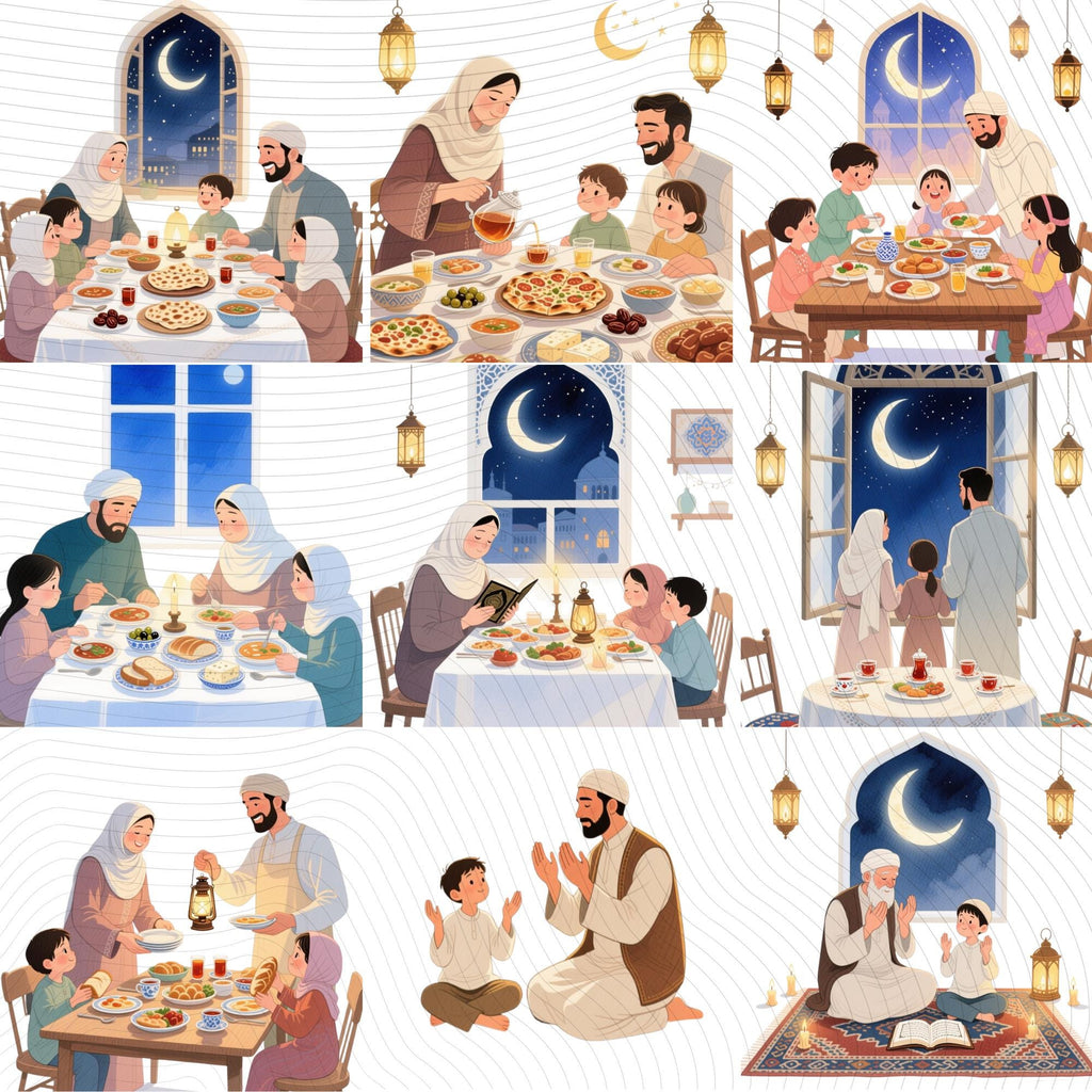 25 Ramadan Family Night iftar Clipart Set| Transparent Background PNG