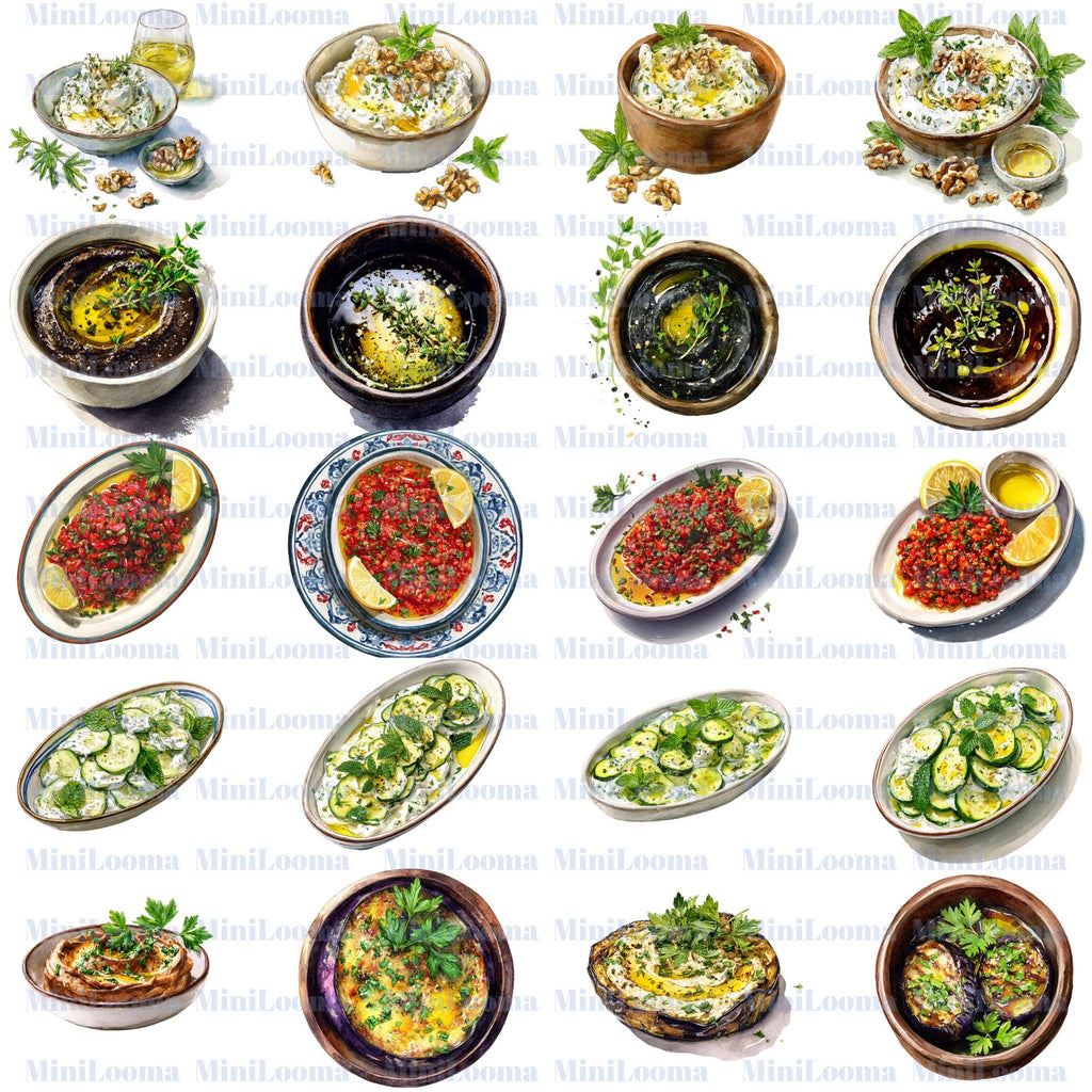 72 Watercolor Traditional Appetizer Illustrations (PNG Transparent)