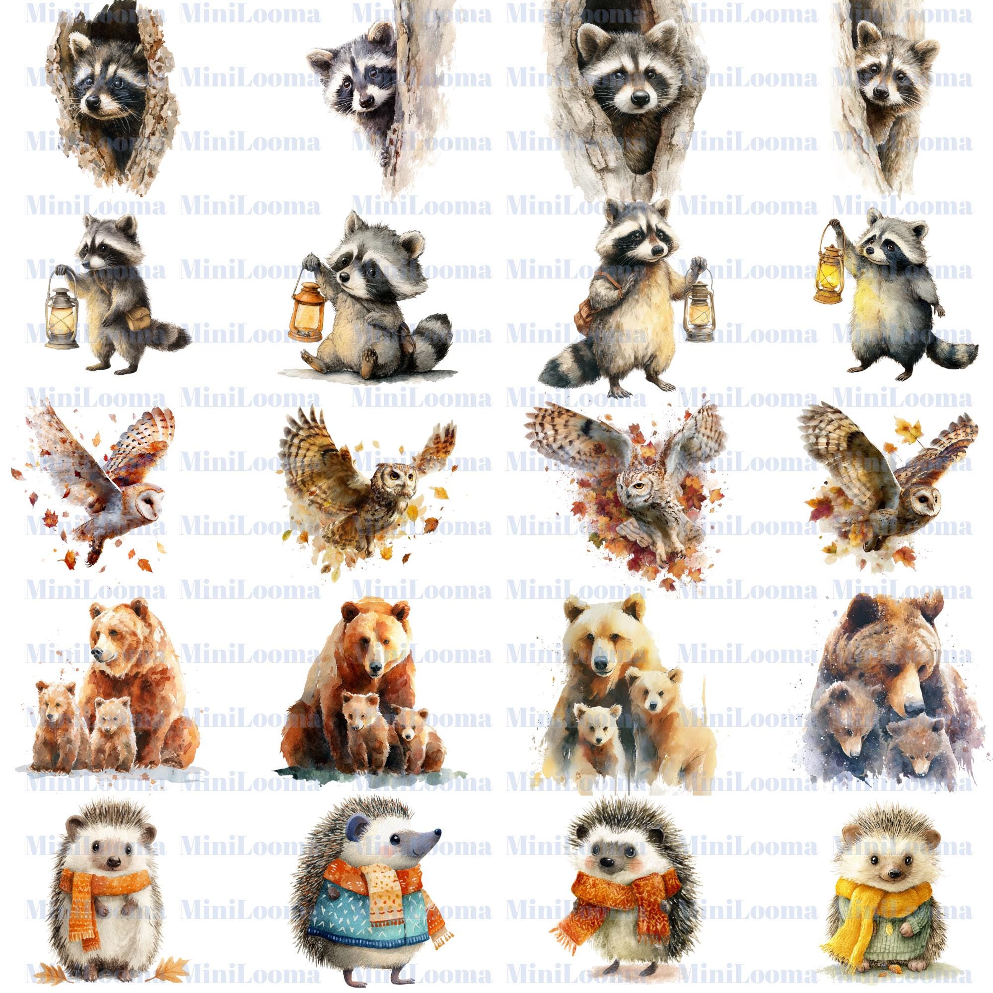 119 Watercolor Forest Animal Clipart Bundle (Transparent PNG)